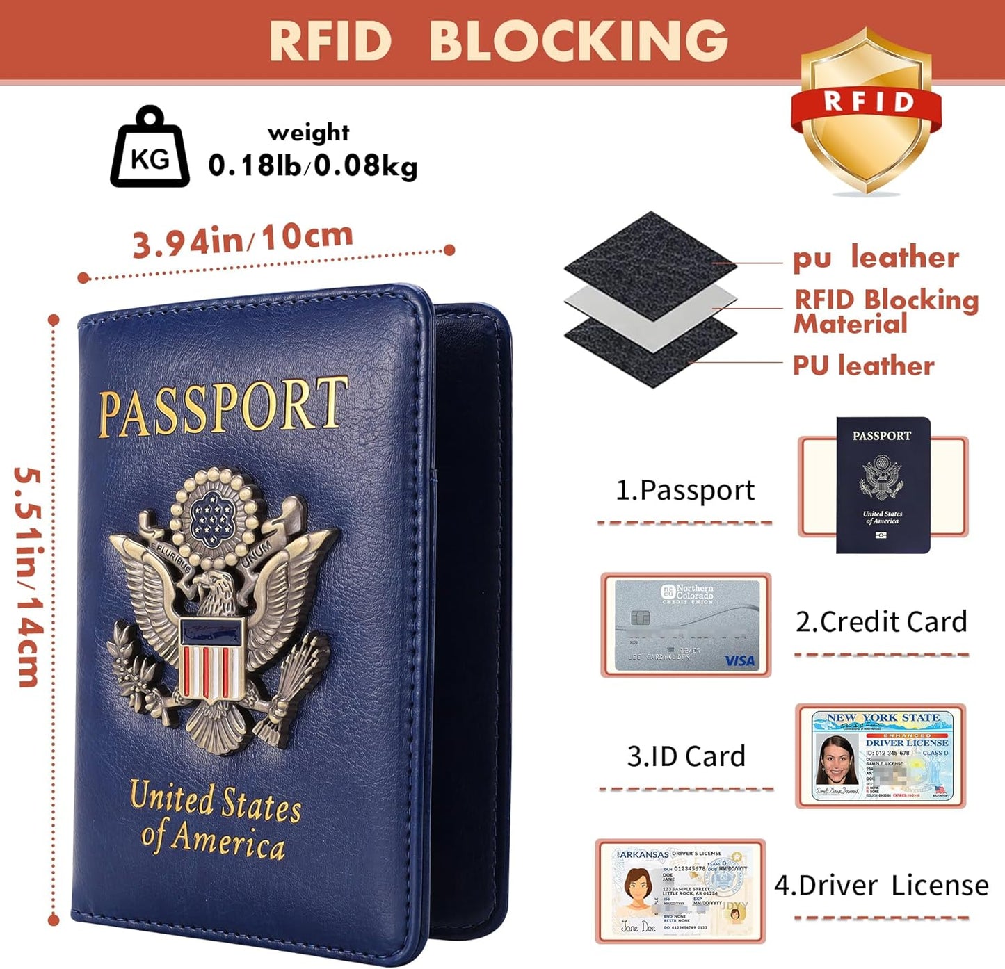 Passport Holder Cover Travel Wallet RFID Blocking Leather Family Passport Wallets Organization Personalized Wallet for Men or Women(blue)