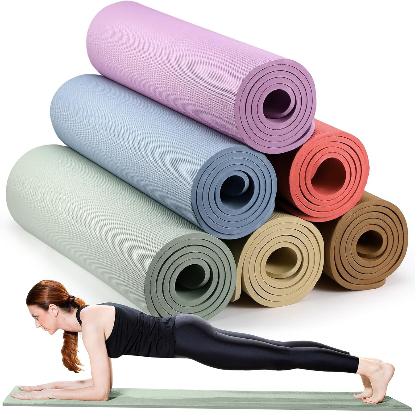 Timgle 6 Pcs 10mm Thick Yoga Mat Bulk, 68 x 24 Inches, Anti-Slip Tear-Resistant Exercise Mat for Adult Fitness, Stretching, Workout and Studio