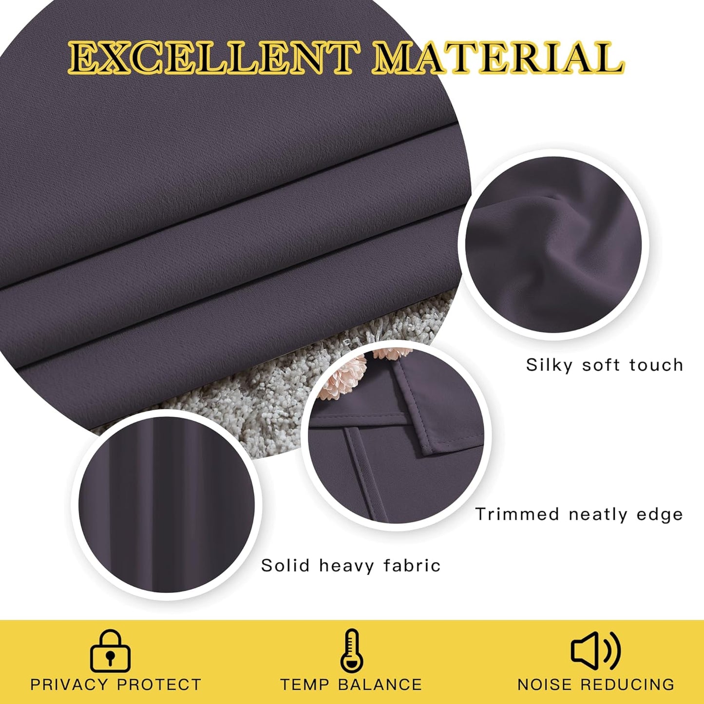 NICETOWN Insulated Curtains Blackout Draperies - Triple Weave Microfiber Home Thermal Insulated Solid Ring Top Blackout Curtains/Panels for Bedroom(Greyish Purple, Set of 2, 52 x 72 Inch)