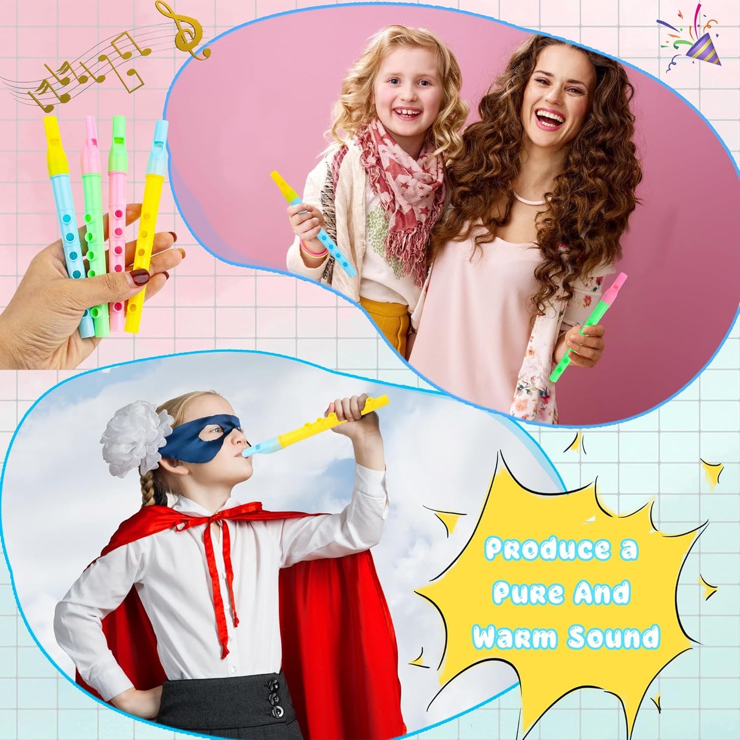 120 Pcs Kids Musical Recorder Bulk 6 Hole Recorder Instrument Plastic Flute for Boys Girls Party Favors School Performance