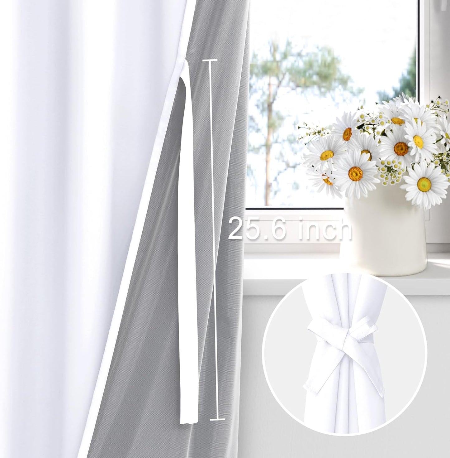 XWZO White Blackout Curtains with Tiebacks - Heat and Full Light Blocking Rod Pocket Window Panels for Bedroom/Nursery, 84 Inches Long Thermal Insulated Draperies, White, W38 x L84, Set of 2