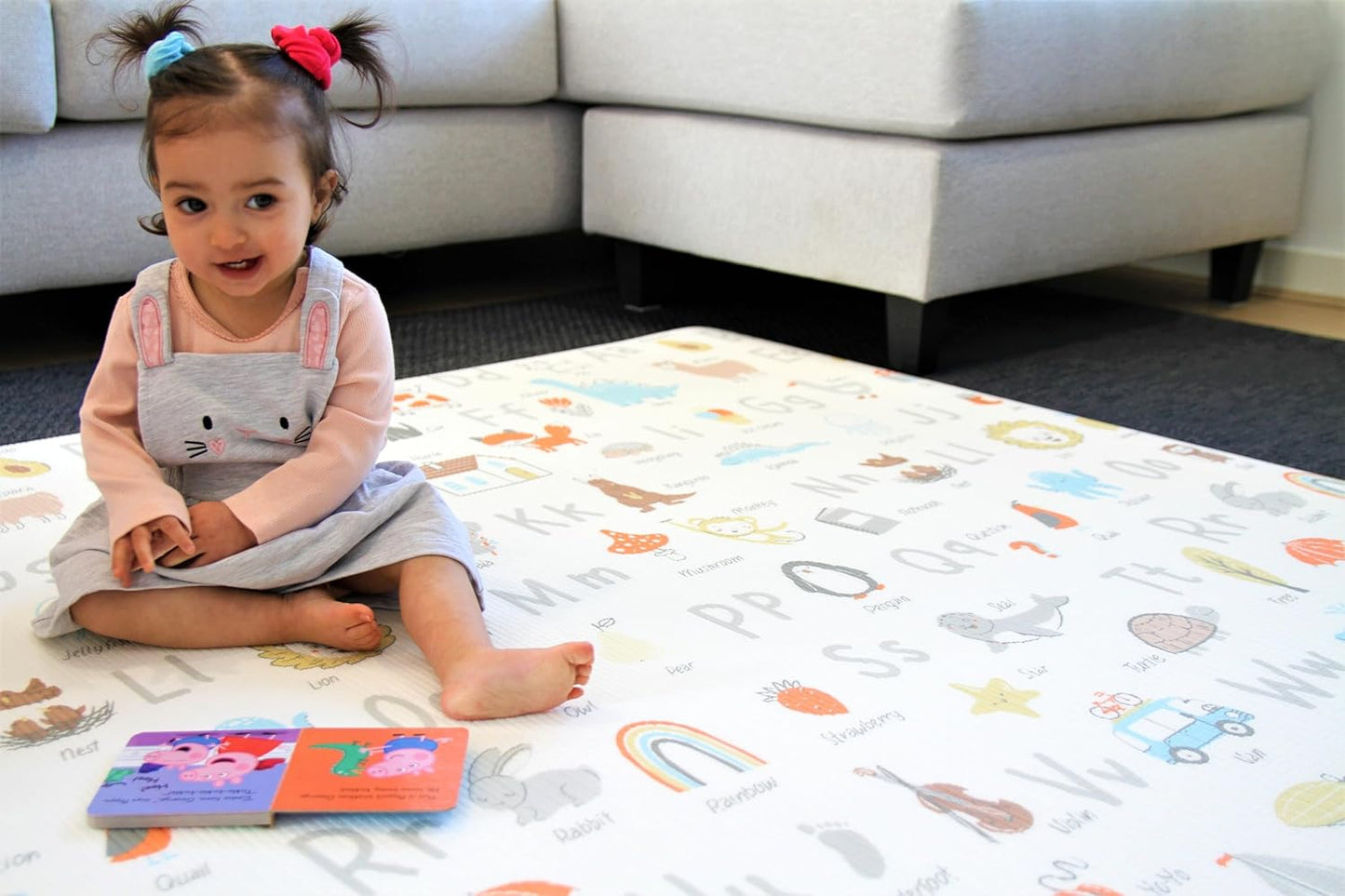 Cushmat Stylish Reversible Foam Play Mat (Large, Alpha - Palm Char) - Soft, Waterproof, Durable Play mat for Infants, Babies, Toddler, Kids & Grownup - 6.5ft x 4.5ft