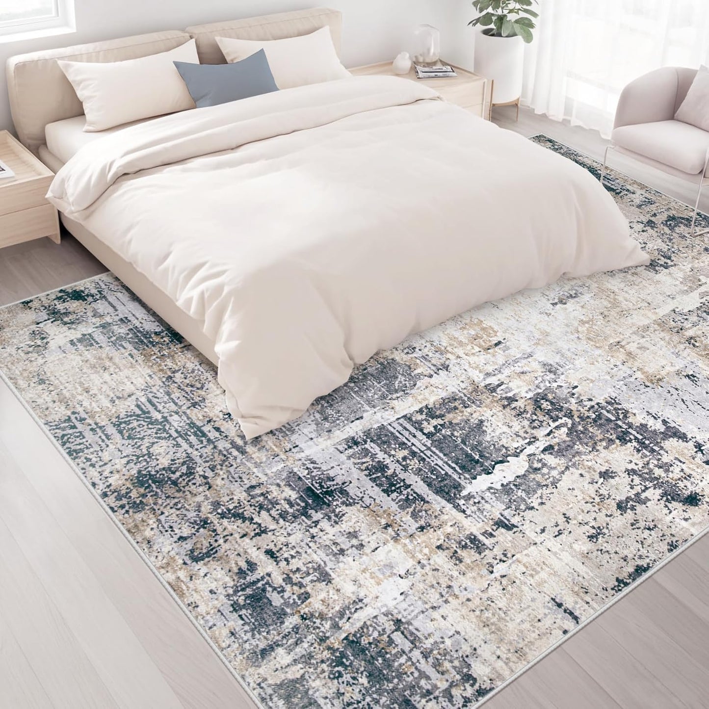 Area Rugs 9x12 Living Room: Washable Rug Modern Abstract Large Rugs Soft Non Slip Neutral Rug Stain Resistant Indoor Carpet for Bedroom Kitchen Dining Room Home Office Rugs(Black Brown,9'x12')