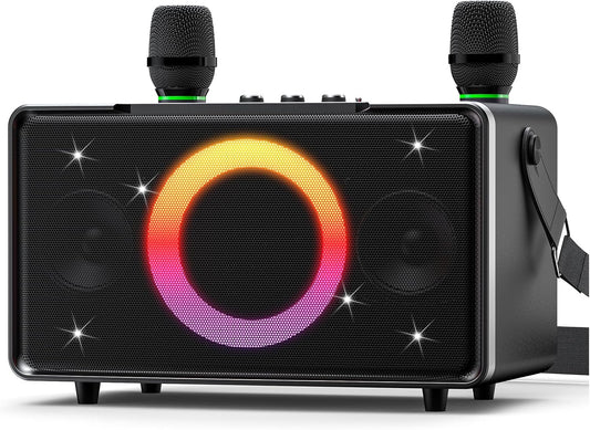 GFEEN Portable Bluetooth Speaker: 200W Peak, 15H Playtime, Wireless Speakers with Microphone, 5″ Subwoofer, Loud Sound, Light Show, Fast Charging for Outdoor, Party, Backyard(Silver with 2Mic)