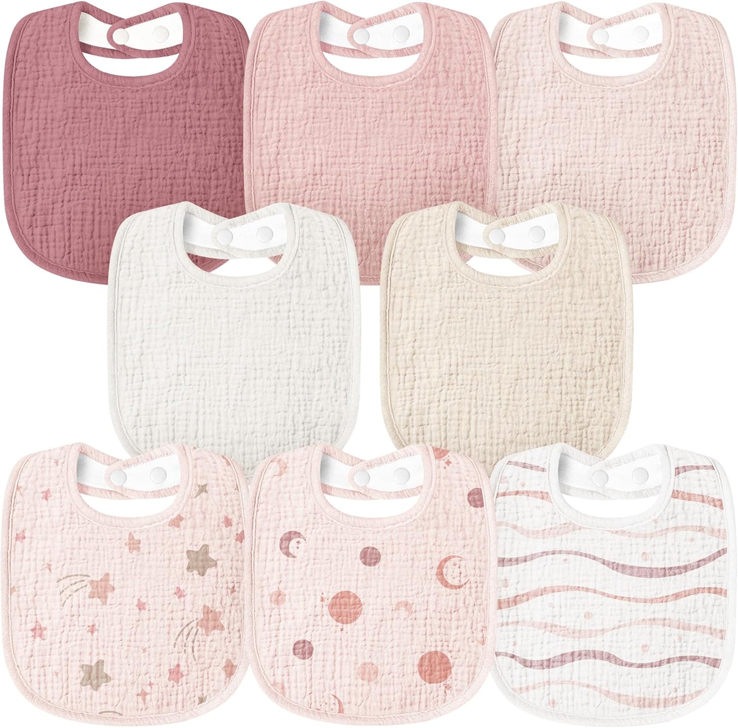 Susurration Muslin Baby Bibs 8 Pack Bandana Drool Bibs, Soft Square Adjustable Baby Drooling Bibs for Unisex Girls & Boys