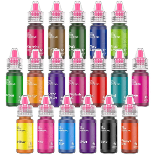 Gel Food Coloring,18 Baking Coloring Gel Set for Cake,Cookie Easter Egg Decorating,Cherrysea Edible Vibrant Food Dye for Baking Icing,Fondant,Macaron,Frosting,Gluten Free,Vegan Tasteless - 6g/Bottle