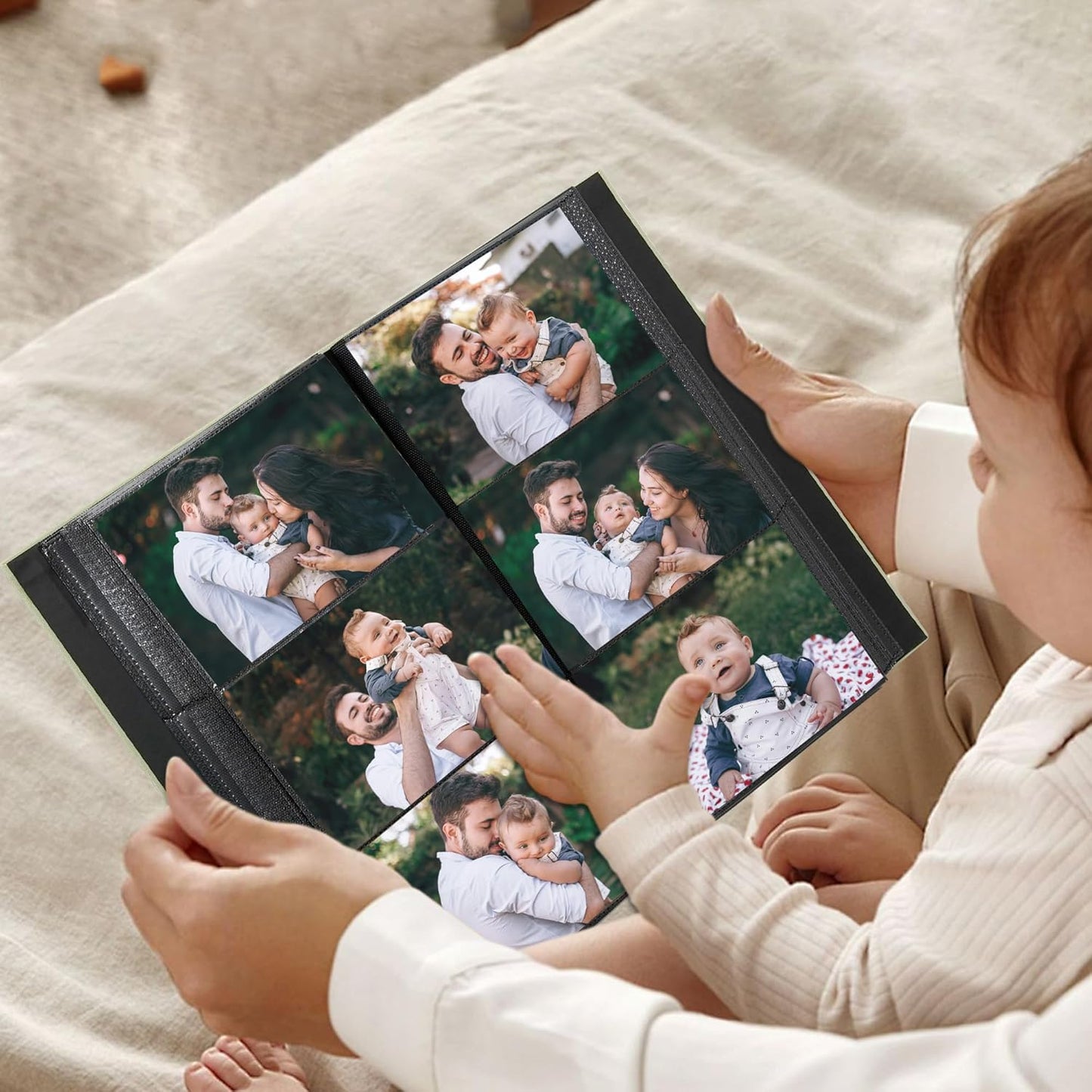 Photo Album 4x6 Pictrues 300 Pockets Linen Cover with Front Window Large Picture Book for Family Travel Wedding and Memory Keepsake Organizer Light Green