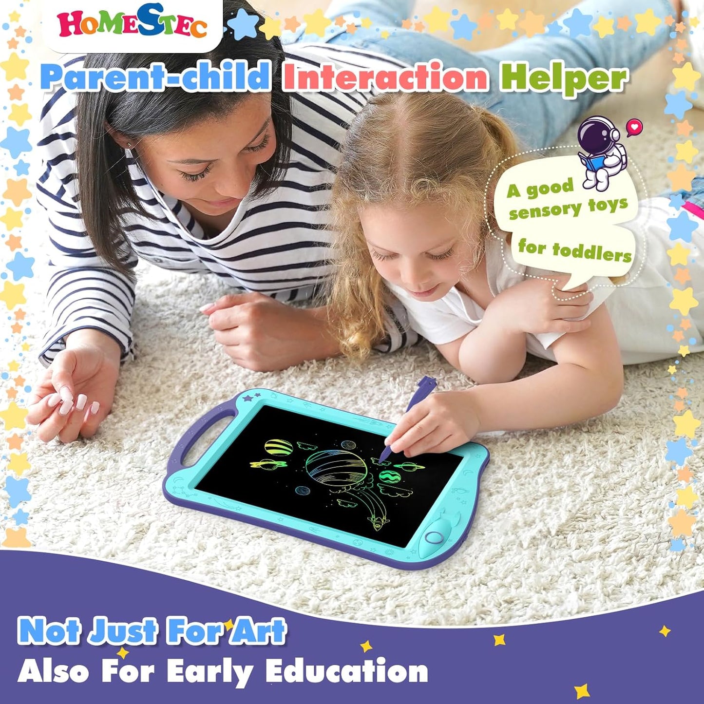 Astrodraw Drawing Pad Toys, Colorful LCD Writing Tablet for Kids, Doodle Board for Toddlers 3 4 5 6 Years Old, Travel Sensory Space Toy for Boys Girls, Birthday Gift Idea,2pc