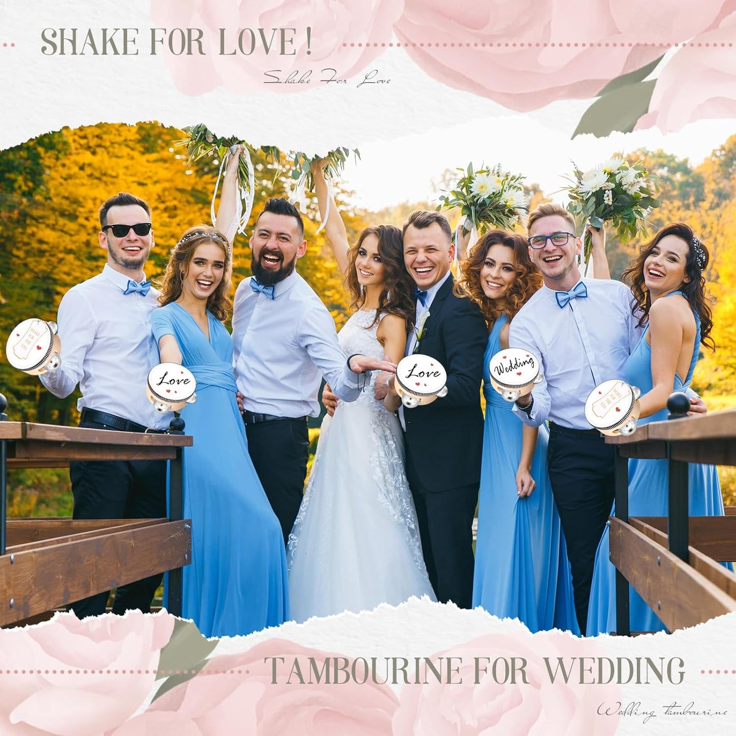 50 Pcs 4 Inch Wedding Tambourine Bulk Drum for Adults Hand Held Percussion Gift Wood Metal Jingles Musical Educational Drum Instrument for Church Wedding Party Favor