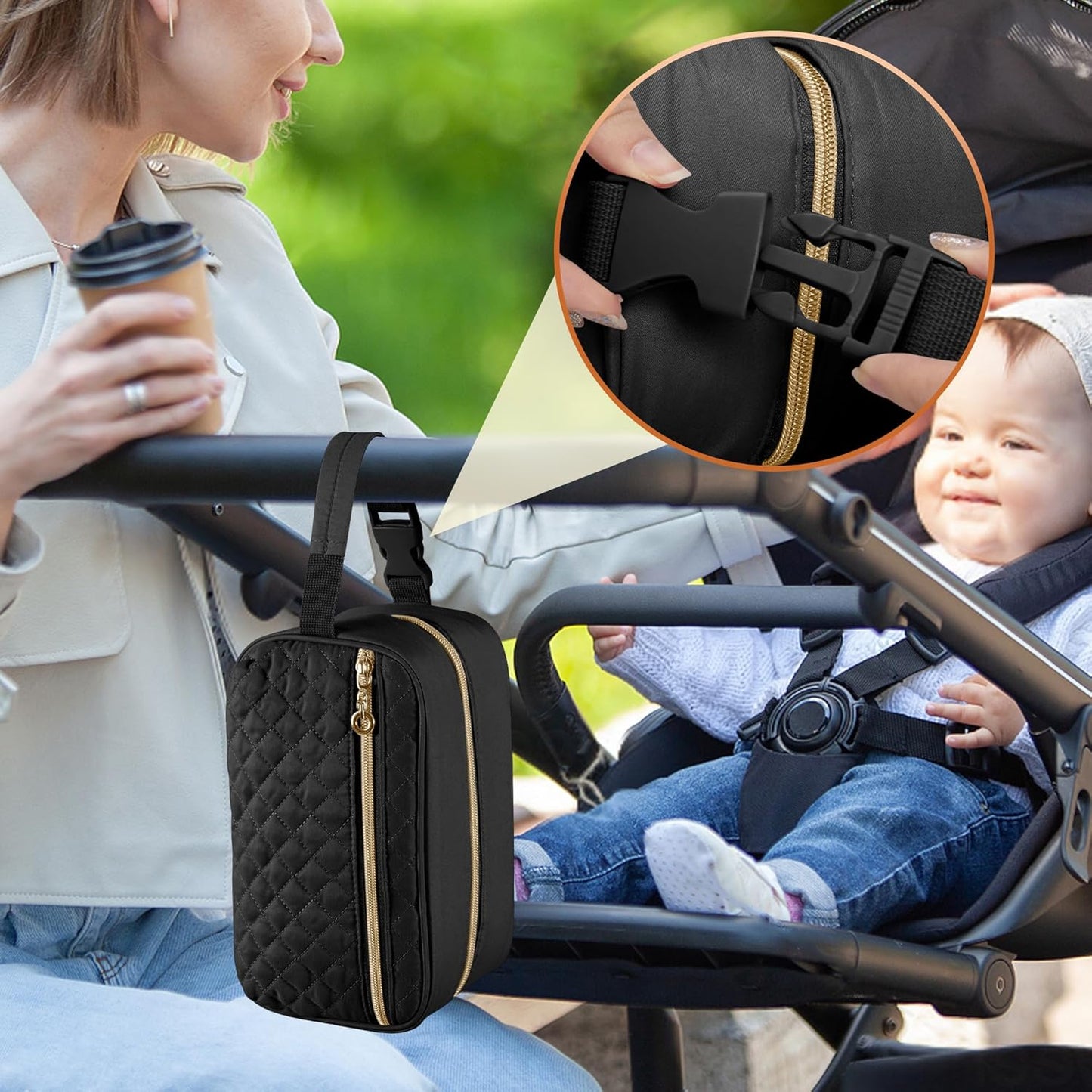 Damero Breastmilk Cooler Bag with 4 Ice Packs -Breastmilk Cooler Travel Bag Organizer with Detachable Buckle Handle for Daycare and Breastfeeding Mom,Black