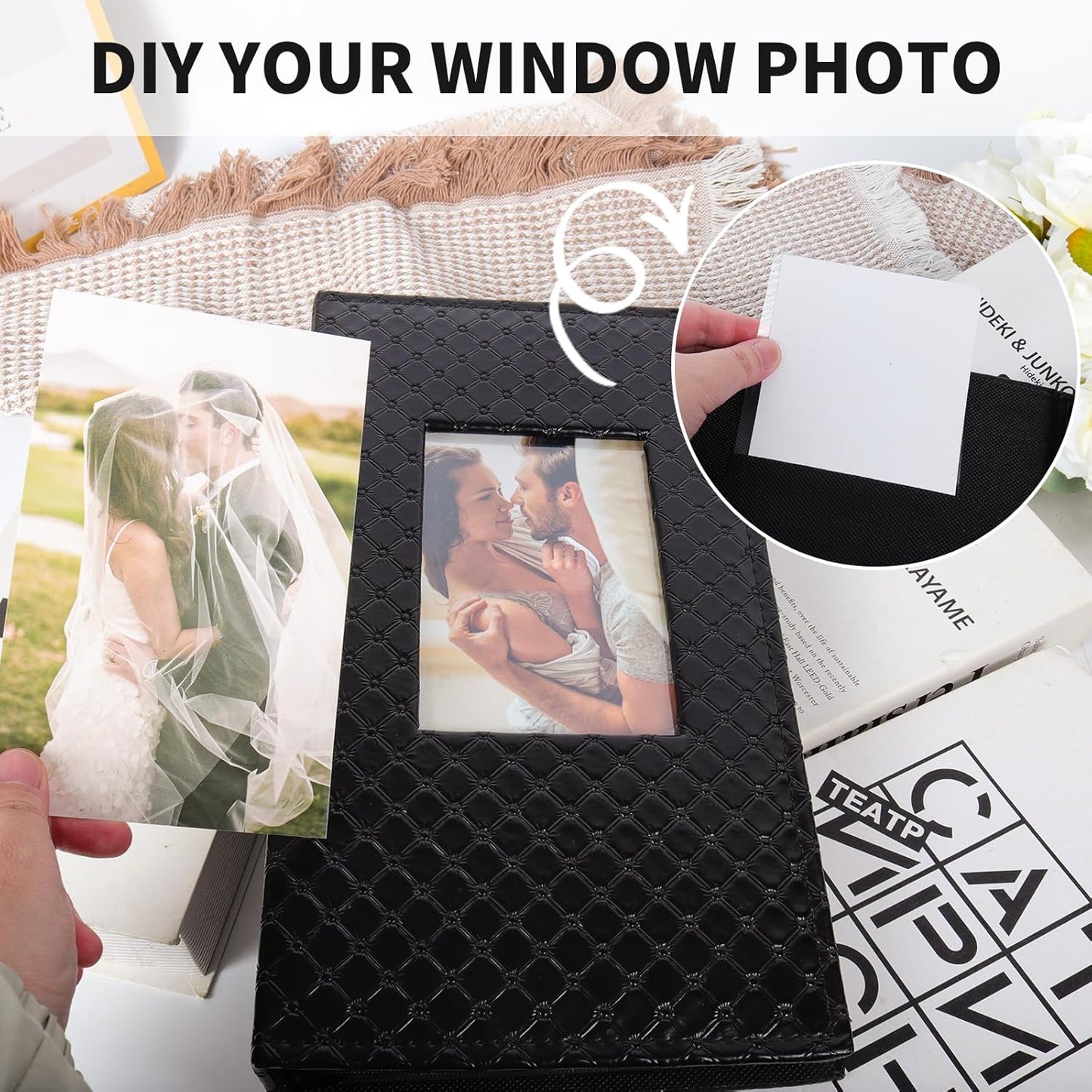 RECUTMS Photo Albums for 4x6 Photos Holds 300, 3 Per Pages Photo Picture Album PU Leather Button Grain Cover, Horizontal Photos Record Family Wedding Anniversary Baby Holiday Travel Album Brown