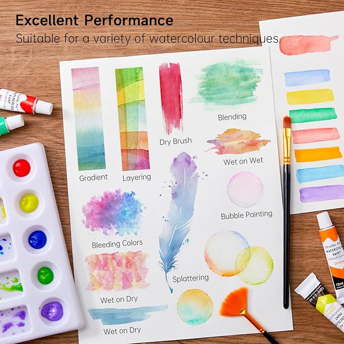 Shuttle Art Watercolor Paint Set, 36 Colors Watercolor Paint in Tubes (12ml Each) with 3 Brushes, Rich Pigment, Easy to Blend, Perfect for Kids, Artists, Beginners, Students