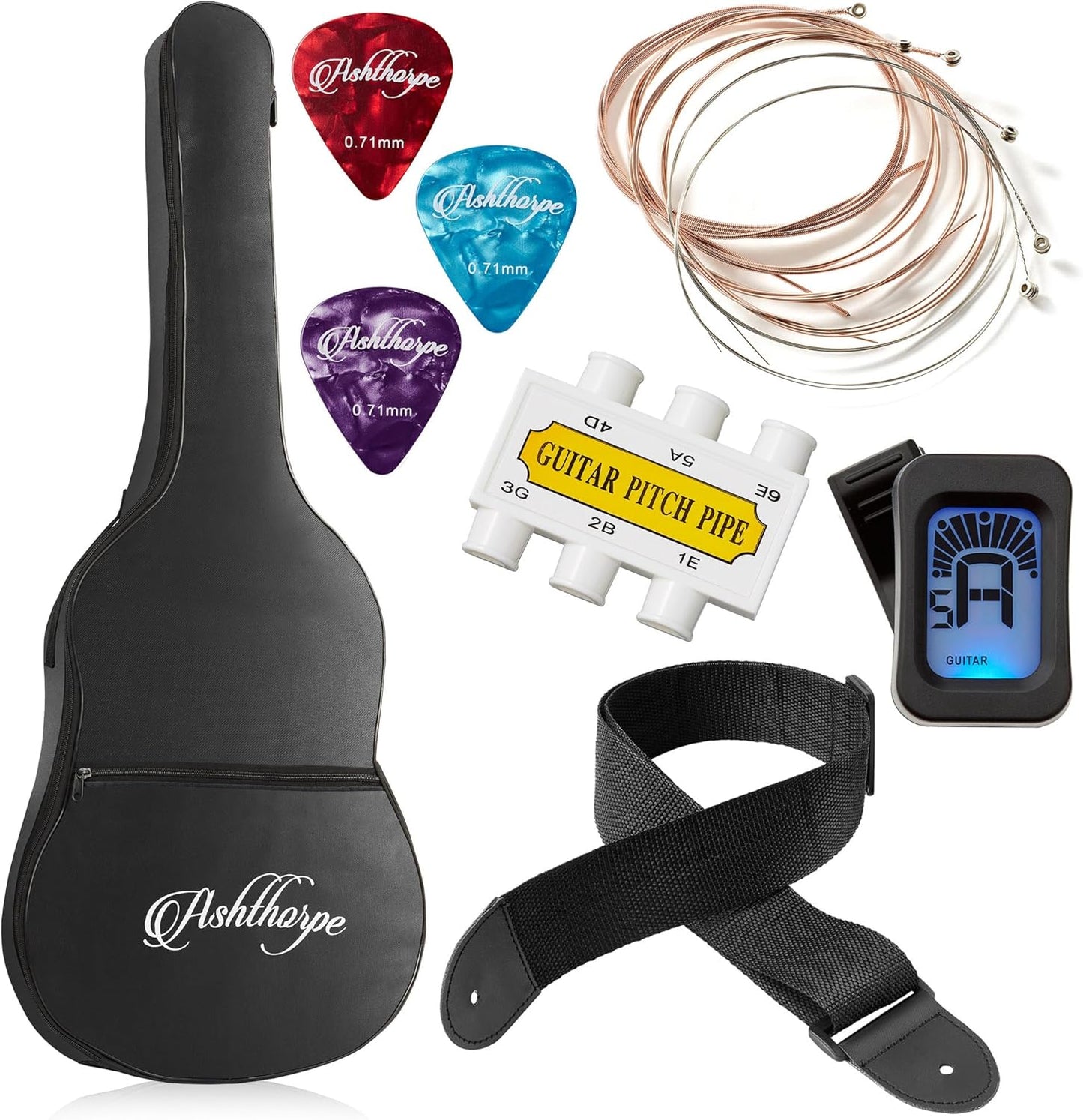 Ashthorpe 38-inch Beginner Acoustic Guitar Package (Light Blue), Basic Starter Kit w/Gig Bag, Strings, Strap, Tuner, Pitch Pipe, Picks
