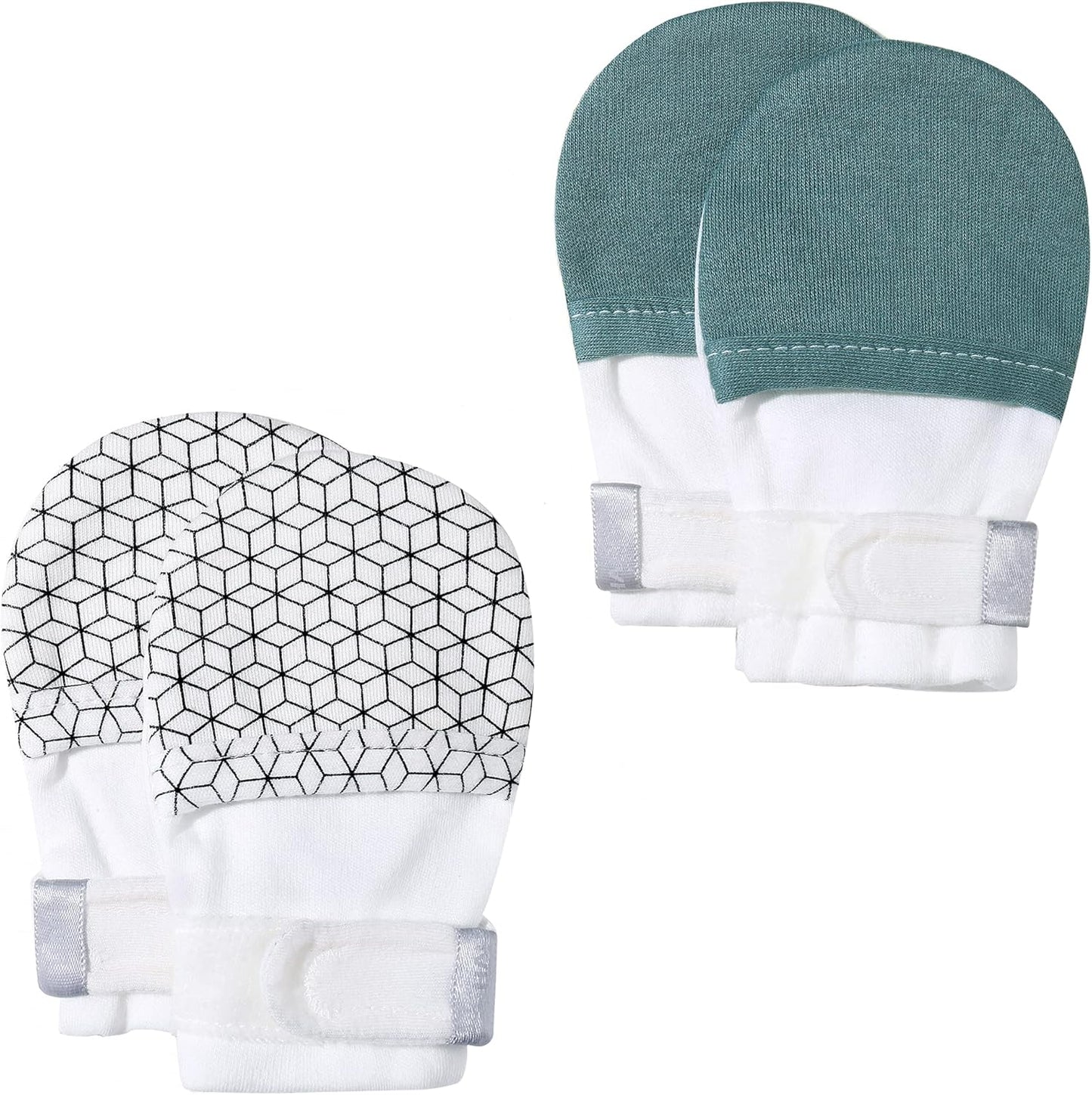 HAPIU Baby No Scratch Mittens Stay On, 100% Cotton Breathable, Adjustable Infant Gloves for Boys Girls, Newborn - 12 M