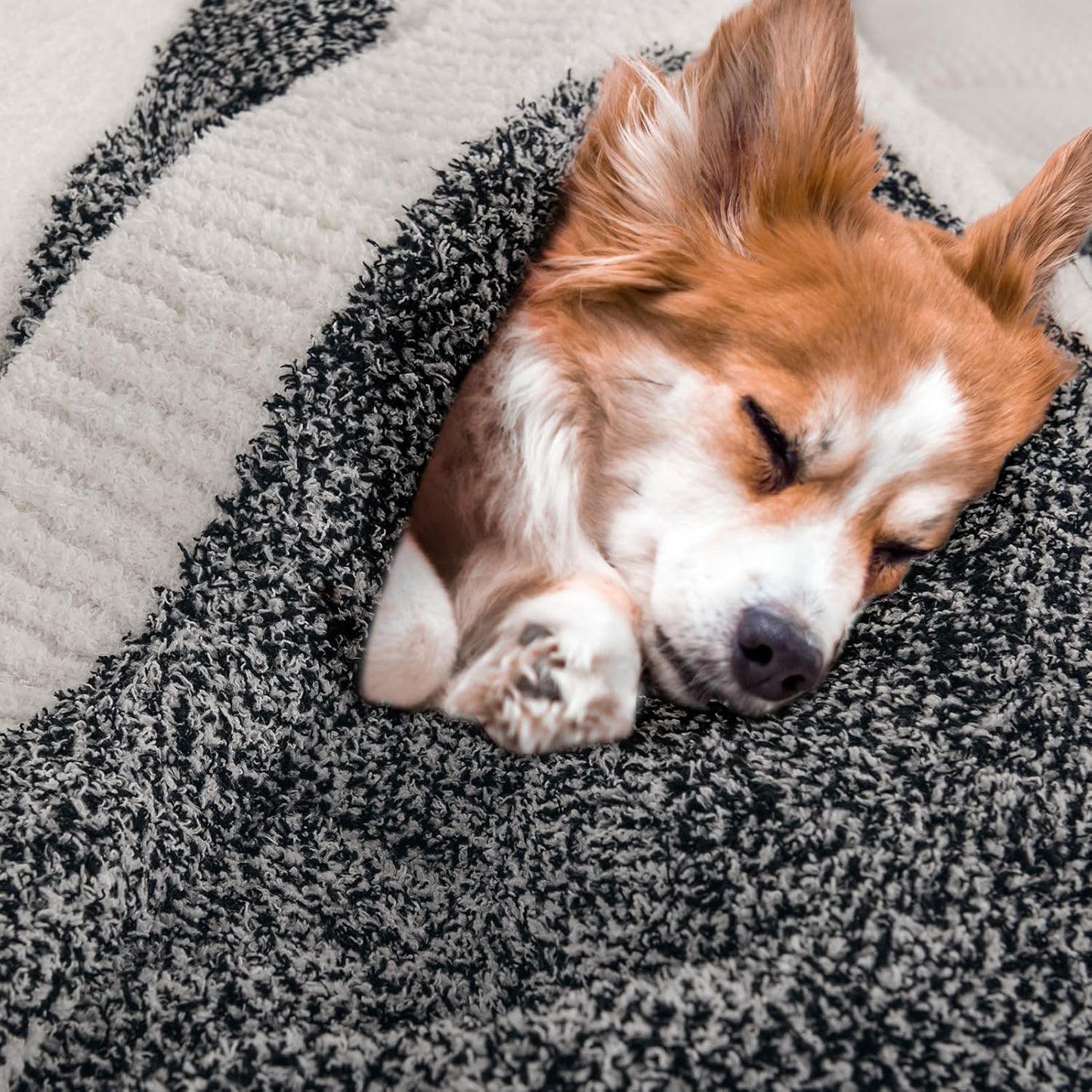 NEXHOME PRO Stripe Cozy Blanket Twin, Knit Fuzzy Throw Blanket for Couch Bed Sofa Picnic, Ultra Soft Blankets for Women Gifts Black 60 x 80 inches