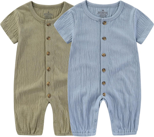 Baby Girl Romper Button Jumpsuit Summer Infant Boy Clothes for 0-24 Months