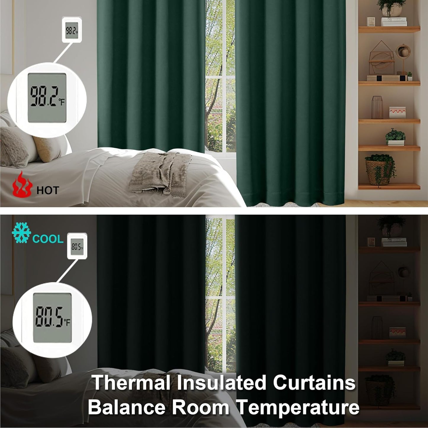 Simplebrand Ava Ever Green Short 36 Inches Blackout Curtain 2 Panels Set, Half Window Rod Pocket Privacy Curtain Tiers for Kitchen, Curtains Blackout for Bathroom Shades, W40 x L36 Inch, Ever Green