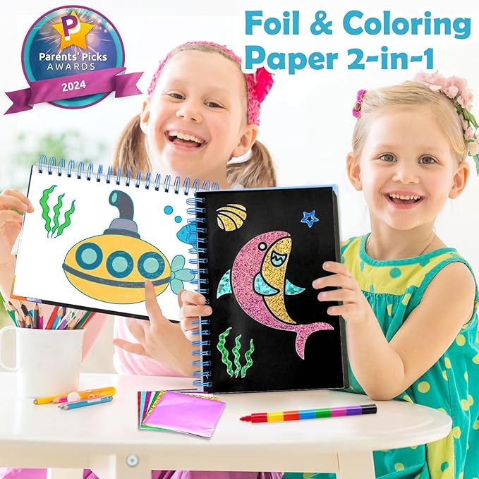 FUNNYB&G Foil Art Craft Activity for Kids - Gift for Girls Boys Crafts for Kids Fun Art Supplies DIY Creative Travel Toy, Birthday Gift Party Favor Toys for Girls Boys 4 5 6 7 8 9 Years Old(Ocean)