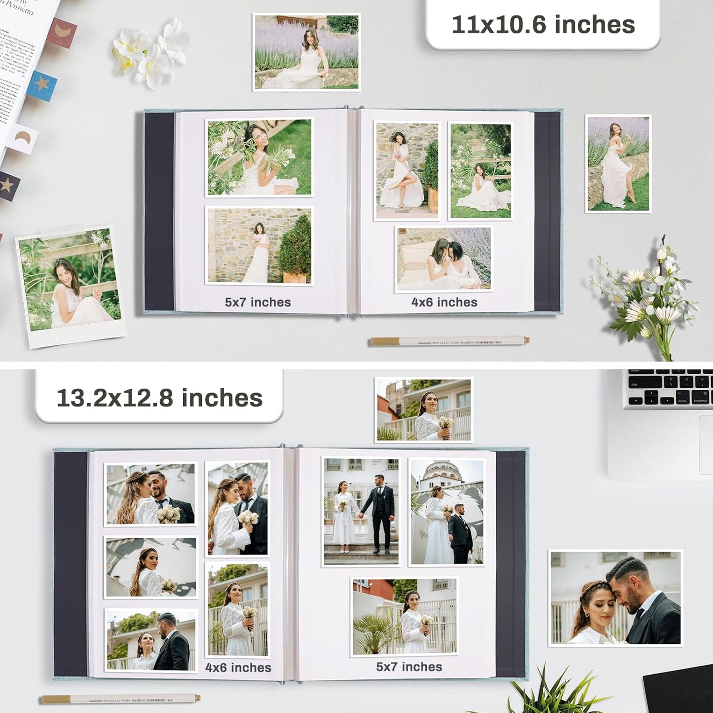 Photo Album Self Adhesive Pages Scrapbook Large Magnetic Photo Albums with Sticky Pages Scrapbooks for Wedding Baby for 4x6 5x7 8x10 Picture Photo Books 11x10.6 Pink 40 Pages
