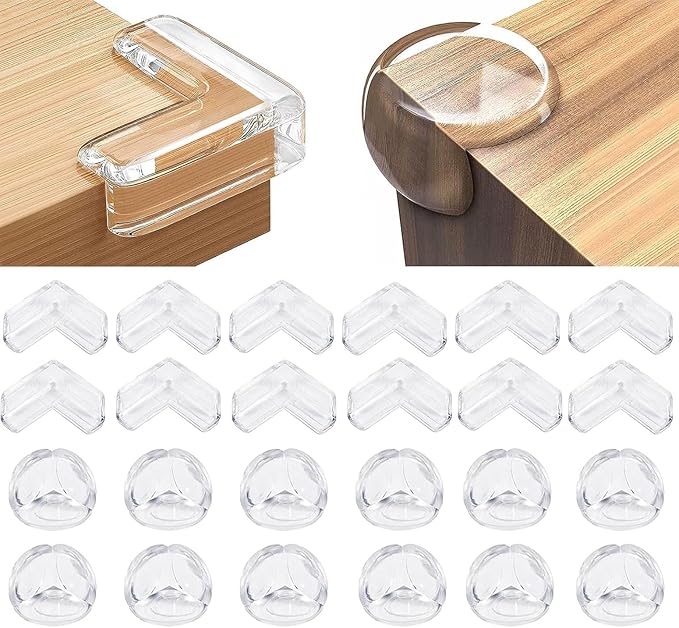 24 Pack Corner Protector for Baby, Corner Guards Corner Protectors for Furniture for Table Edges & Sharp Corners- Baby Proofing (L Shape+Round Shape)