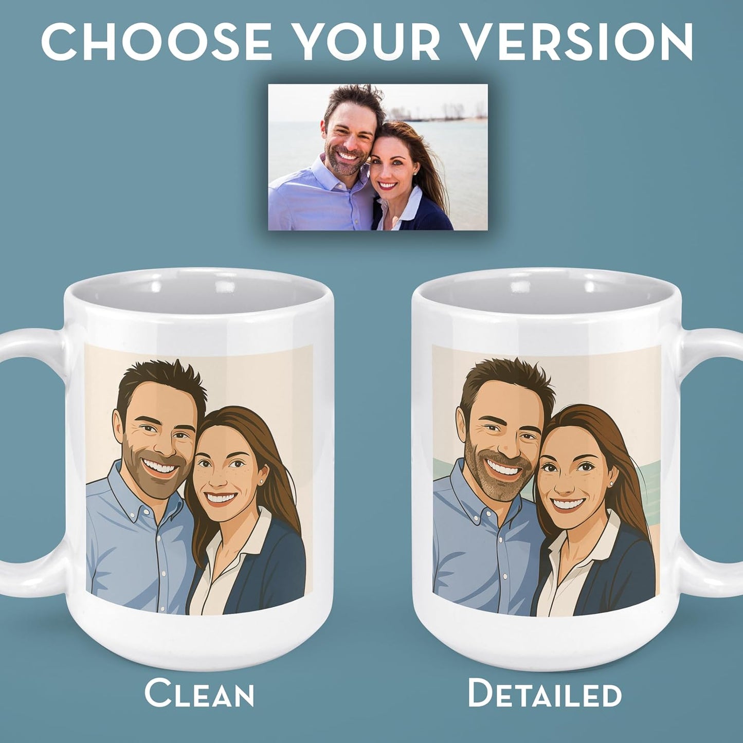 Personalized Coffee Mug, Custom Drawing Portrait Gift, Funny Customized Coffee Gift for Men & Women, Custom Mugs with Pictures, Green 15oz Customized Ceramic Tea Cup