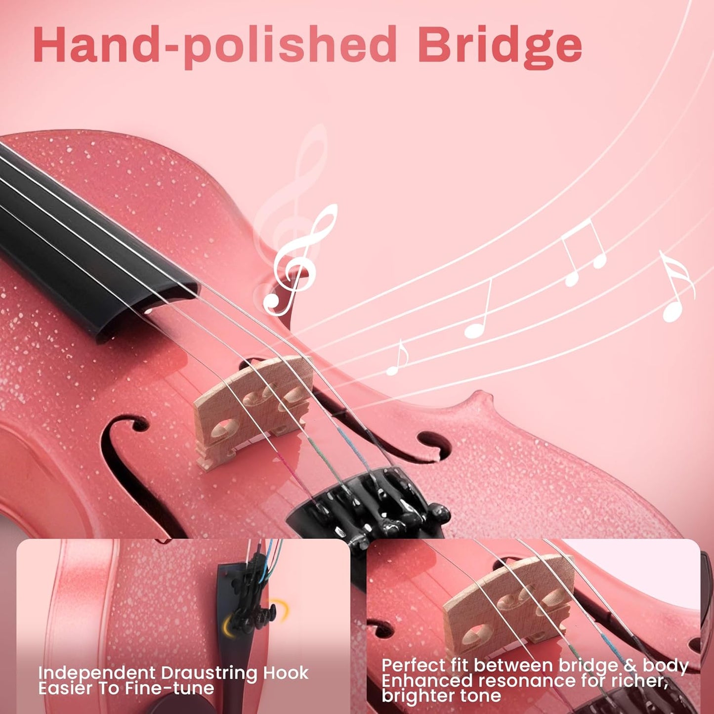 Poseidon Violin 4/4 Violin for Beginner, Girls Violin with Premium Solidwood Spruce Top with Hard Case, Extra Bows, Extra Strings, Shoulder Rest, Rosin, Clip-on Tuner, Manual