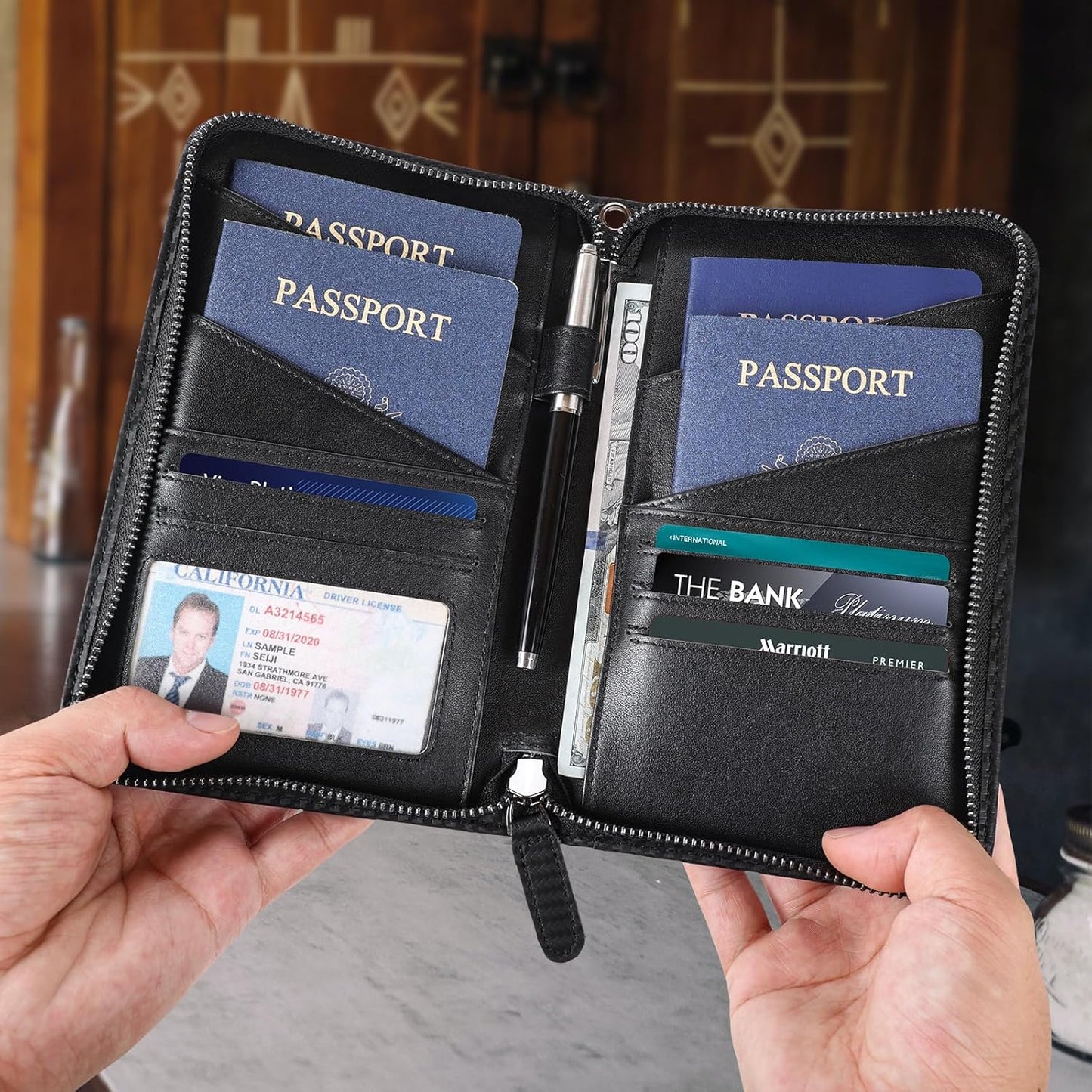 Polare Full Grain Leather Passport Holder Cover Case for Men and Women RFID Blocking Family Travel Wallet Holds 6 Passports