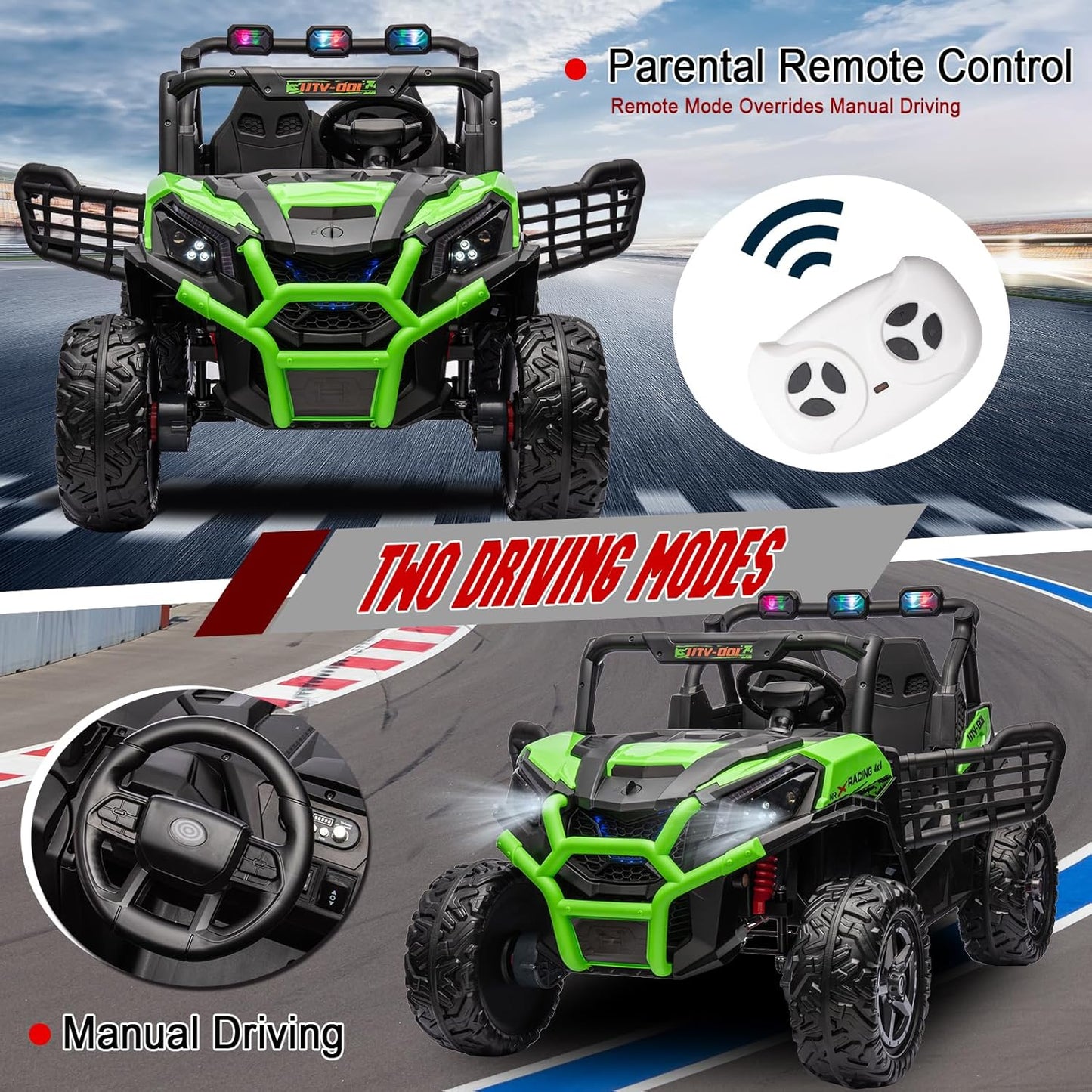 24V 2 Seater Kids Ride On Car with Remote Control,4WD Battery Powered,Electric Vehicles Toy Car for 3+ Years Kids(Green)
