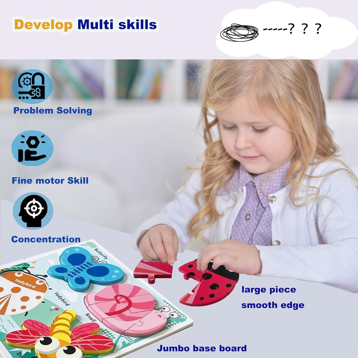 Wooden Jigsaw Puzzles for Toddlers 2-4 Years Old Girls Boys Jumbo Base Chunky Puzzle Ages1-3 Toddler Fun Gifts for 18 24 Months Baby