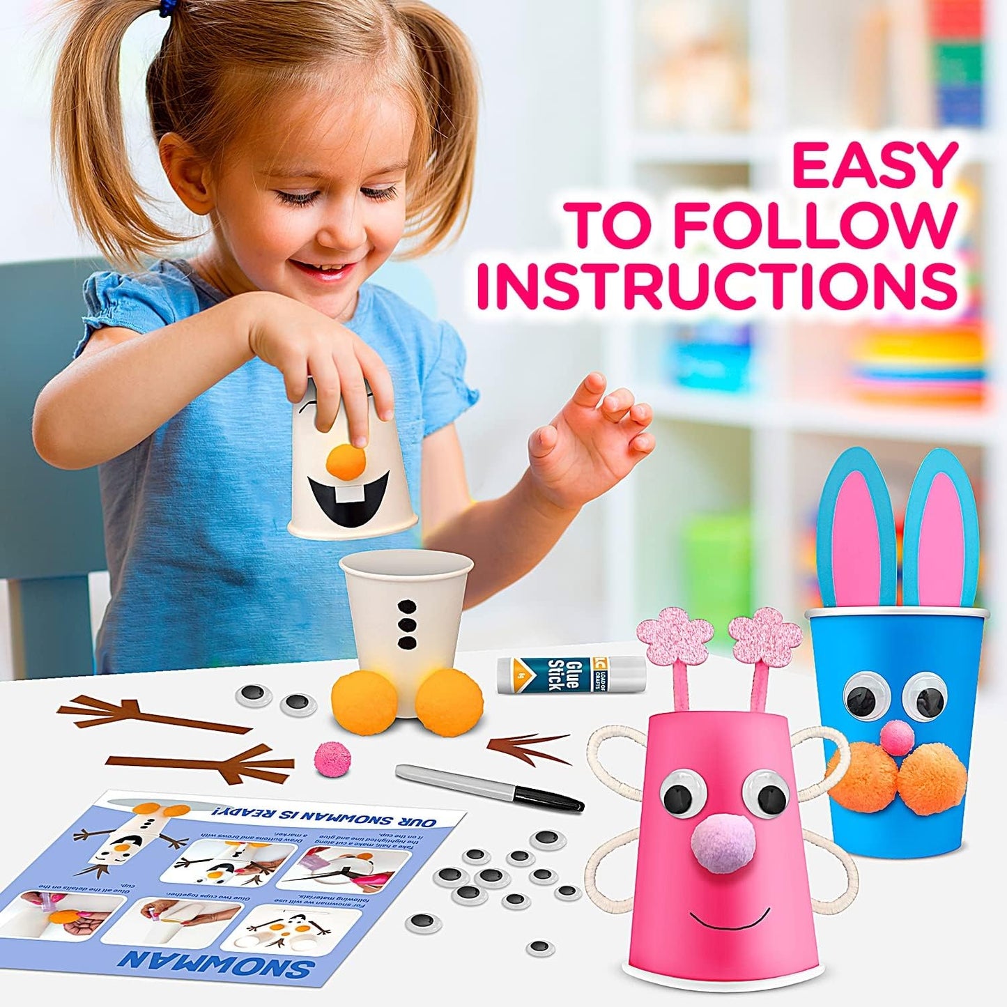 Arts and Crafts Kit for Kids Ages 3, 4, 5, 6 – Create 8 Cute Animal Projects – Gift Set for Girls & Boys