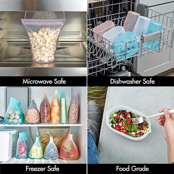 Zip Top Reusable Food Storage Bags | Small Cup [Lavender] | Silicone Meal Prep Container | Microwave, Dishwasher and Freezer Safe | Made in the USA