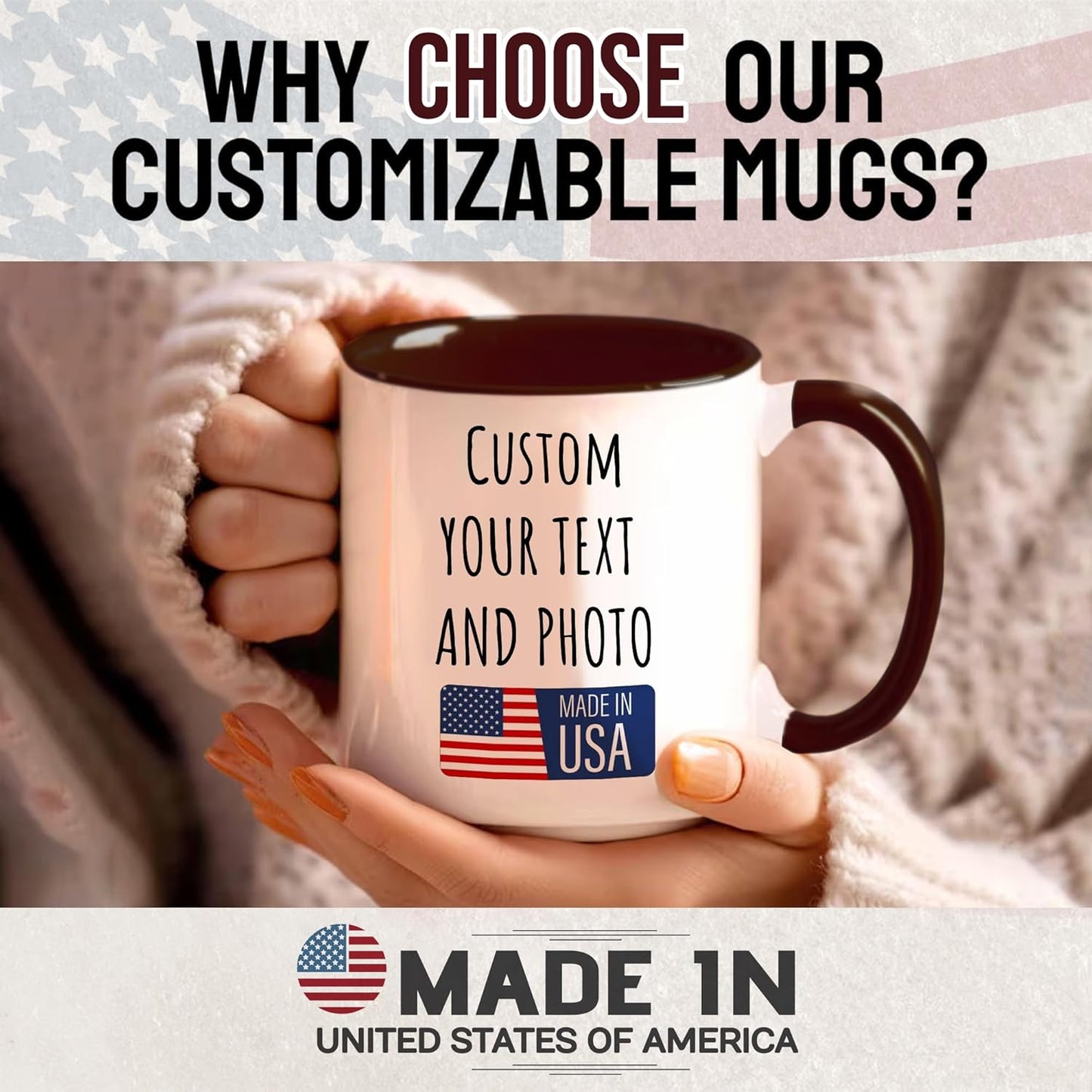 Custom Mug Upload Your Picture Personalized Coffee Mug with Photo Text Name Customized Cup Unique Ideas Gifts for Men Women Mom Dad Girlfriend Boyfriend Friend Family (Dark Red, 15oz)