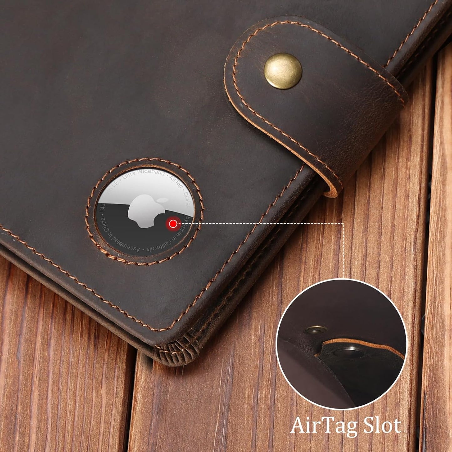 Polare Luxury RFID Blocking Leather Passport Holder Travel Wallet For Men and Women (Dark Brown with AirTag Slot(Snap Version))