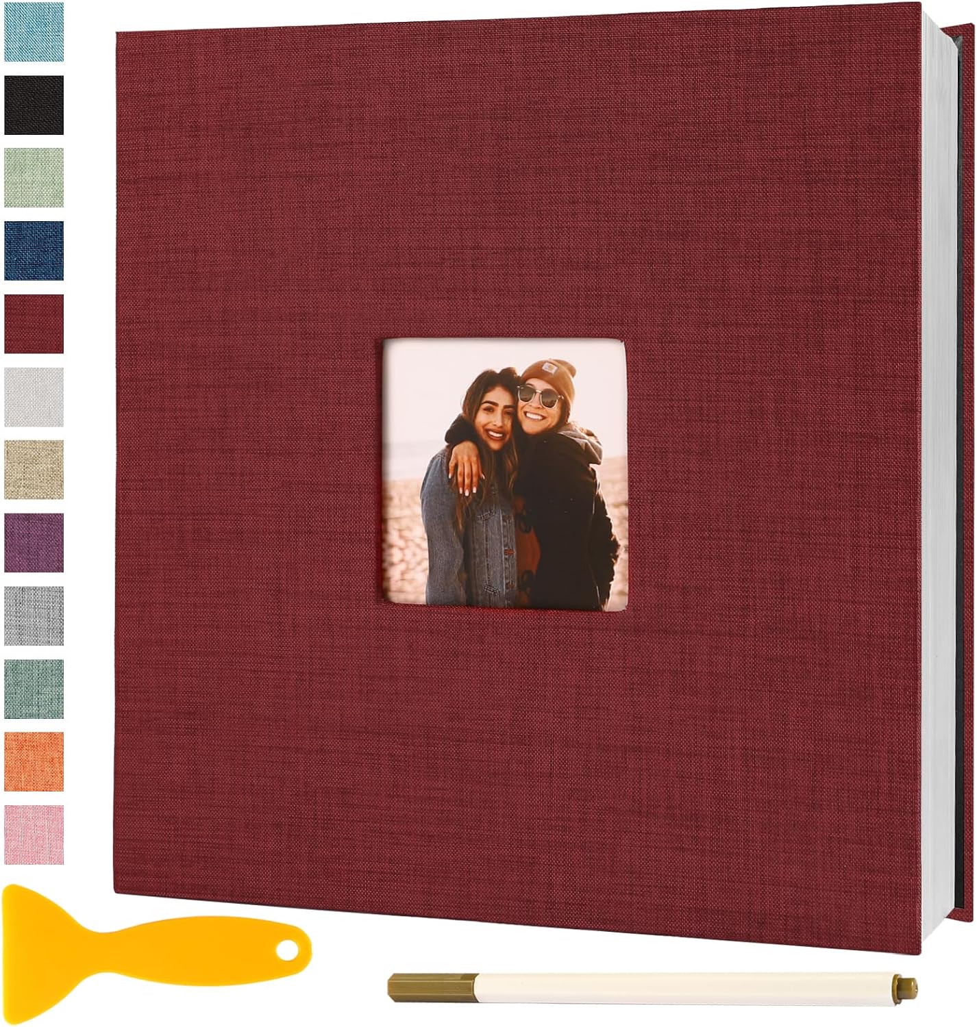 Photo Album Self Adhesive Pages Scrapbook Magnetic Photo Albums for 4x6 5x7 8x10 Pictures Sticky Pages Books for Baby Family Wedding 11x10.6 Red 60 Pages