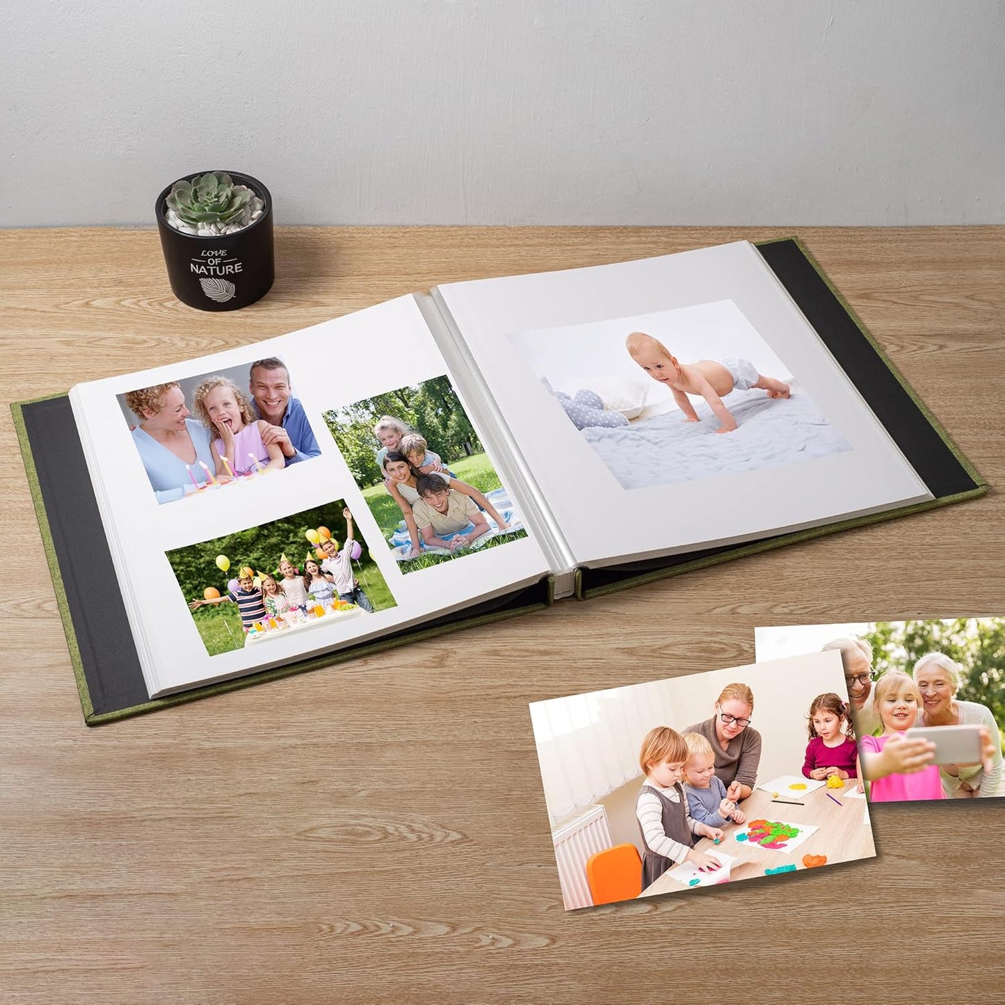 Large Photo Album Self Adhesive Scrapbook Album for 4×6 5×7 8×10 Pictures DIY Magnetic Linen Cover Album 60 Pages for Family Wedding Gifts with Metal Pen and Plastic Board