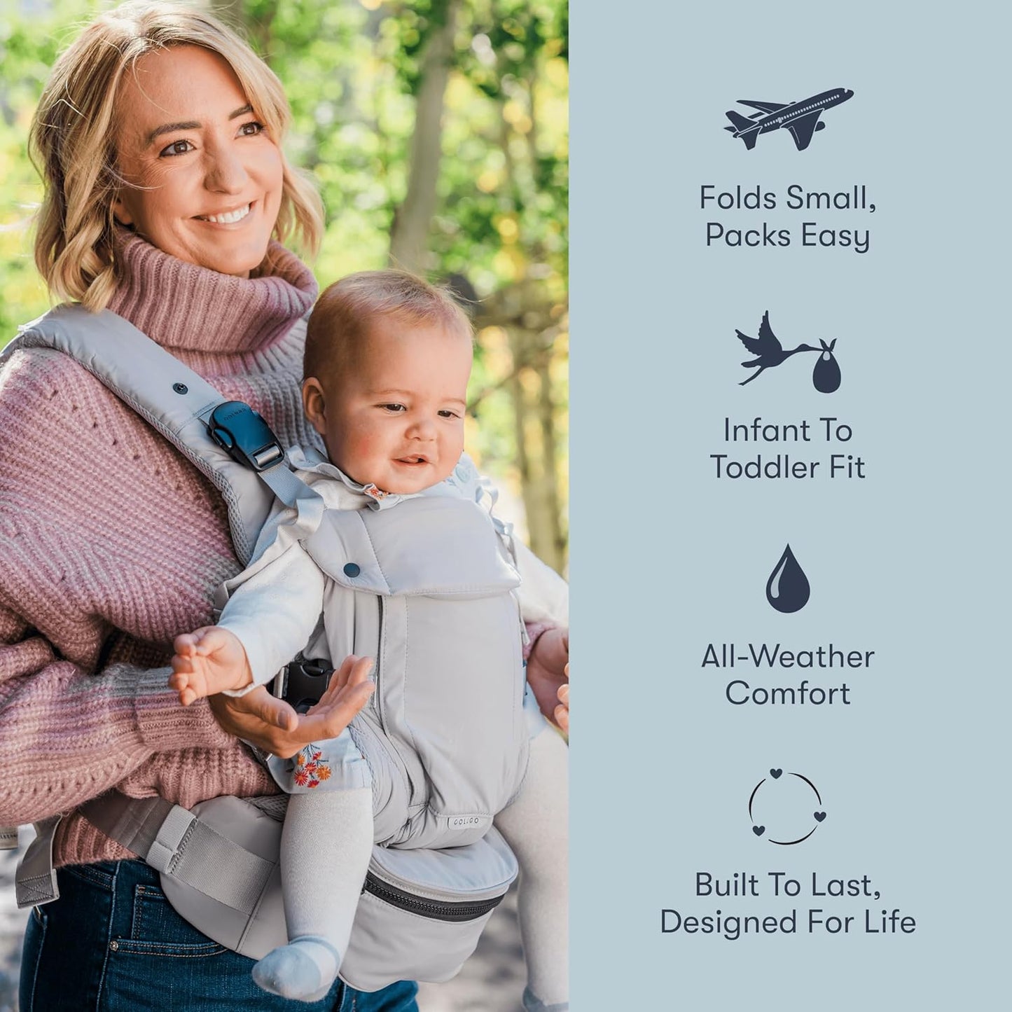 Colugo Baby Carrier - Baby Carrier Newborn to Toddler, Toddler Carrier, Adjustable, Lightweight, Breathable Carrier for Newborn to 33 Pounds (Cool Grey)