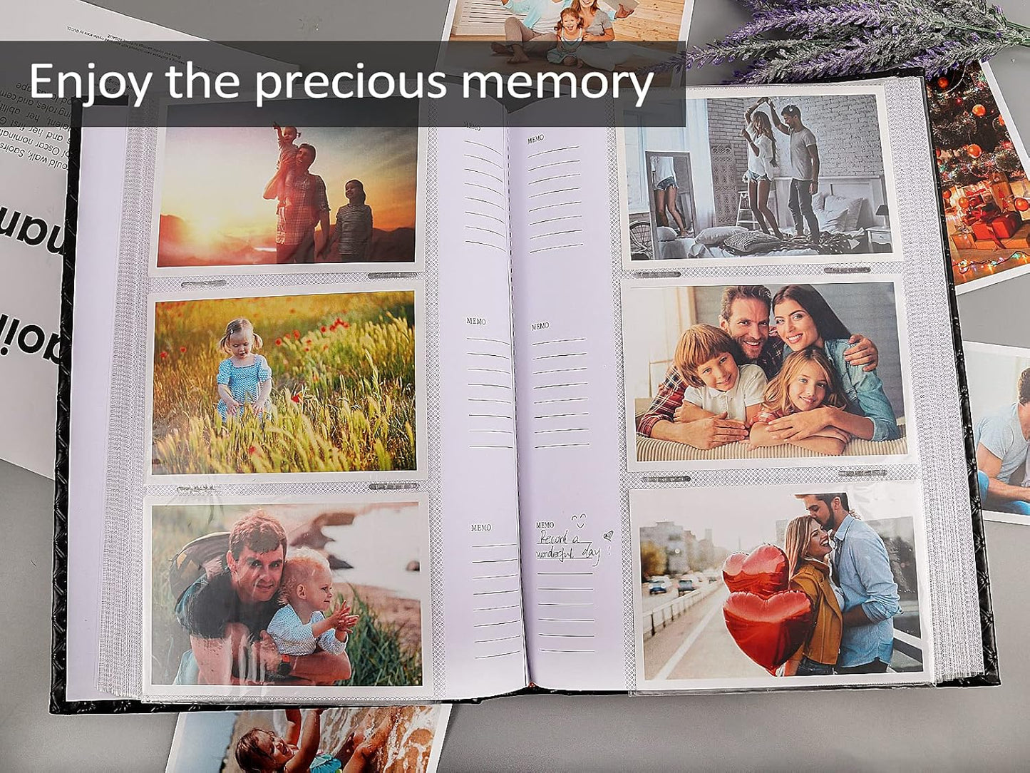 RECUTMS Photo Album 300 Pockets,4x6 Photo Book Paper Core Memo Page PU Leather Cover Picture Album Record Valentine's Day Christmas Holiday Commemorative Gift (Light Pink)