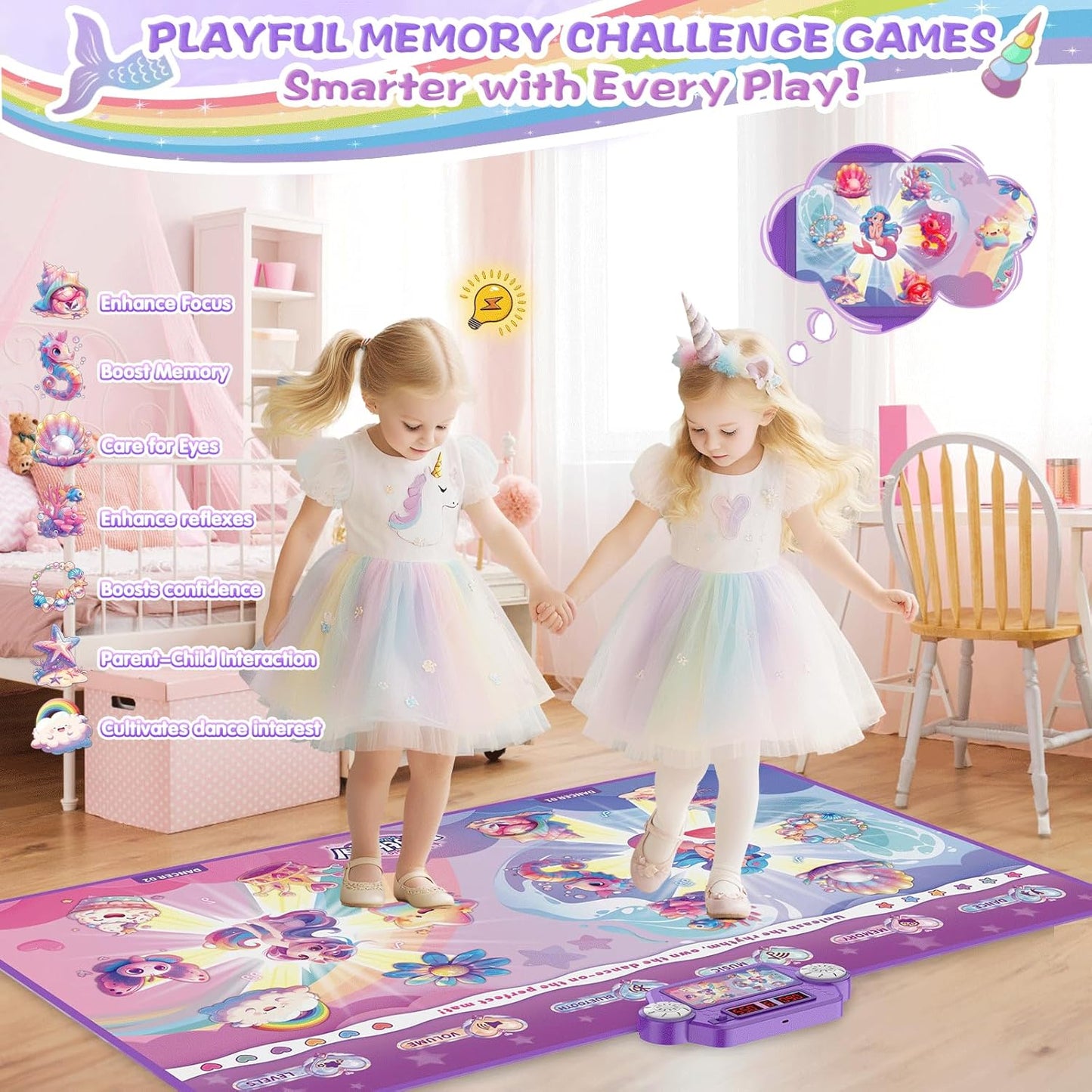 Extra Large Dance Mat for Kids, Rechargeable Electronic Dance Mats Toy with Light-up 12 for Girls, Pink Dance Pad Challenge Games Christmas Birthday Gifts Ideas for Kid Ages 3-12