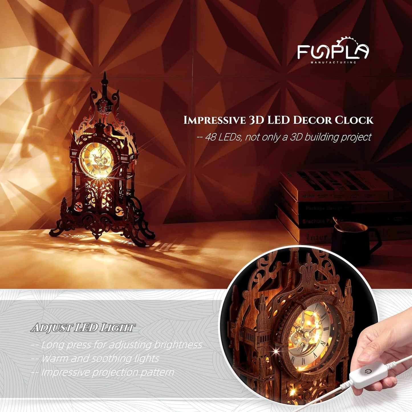 LED 3D Wood Puzzle Clock Tower, 3D Building Model, DIY 3D Clock Kit (LED-WTC02)