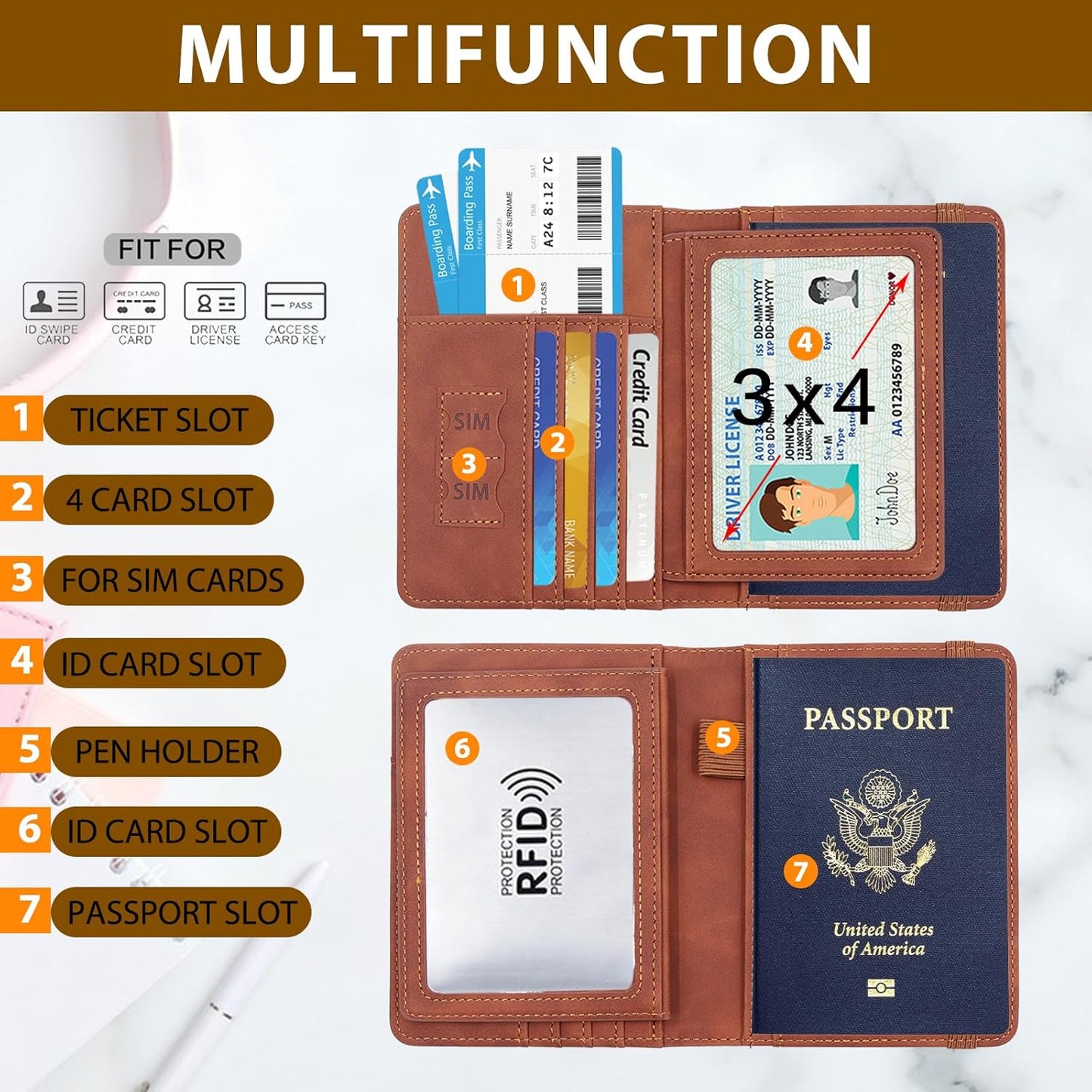 Melsbrinna Rfid Passport Holder for Travel women/Men, Cute Passport Wallet Rfid Blocking Card Slots, Rfid Passport Cover/CaseTravel Wallet, Passport Book Holder (1, Brown1)