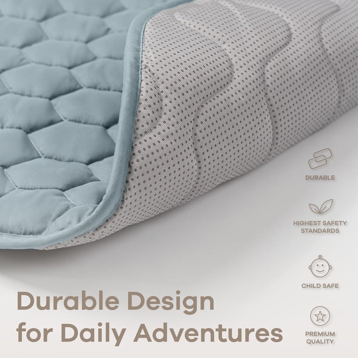 Comfy Cubs Rectangle Kids Play Mat - Medium 48 x 72 inches Soft Quilted Baby Floor Mat with Non-Slip Bottom - Plush Design for Toddlers Playtime and Relaxation - Comfortable and Durable - Pacific Blue