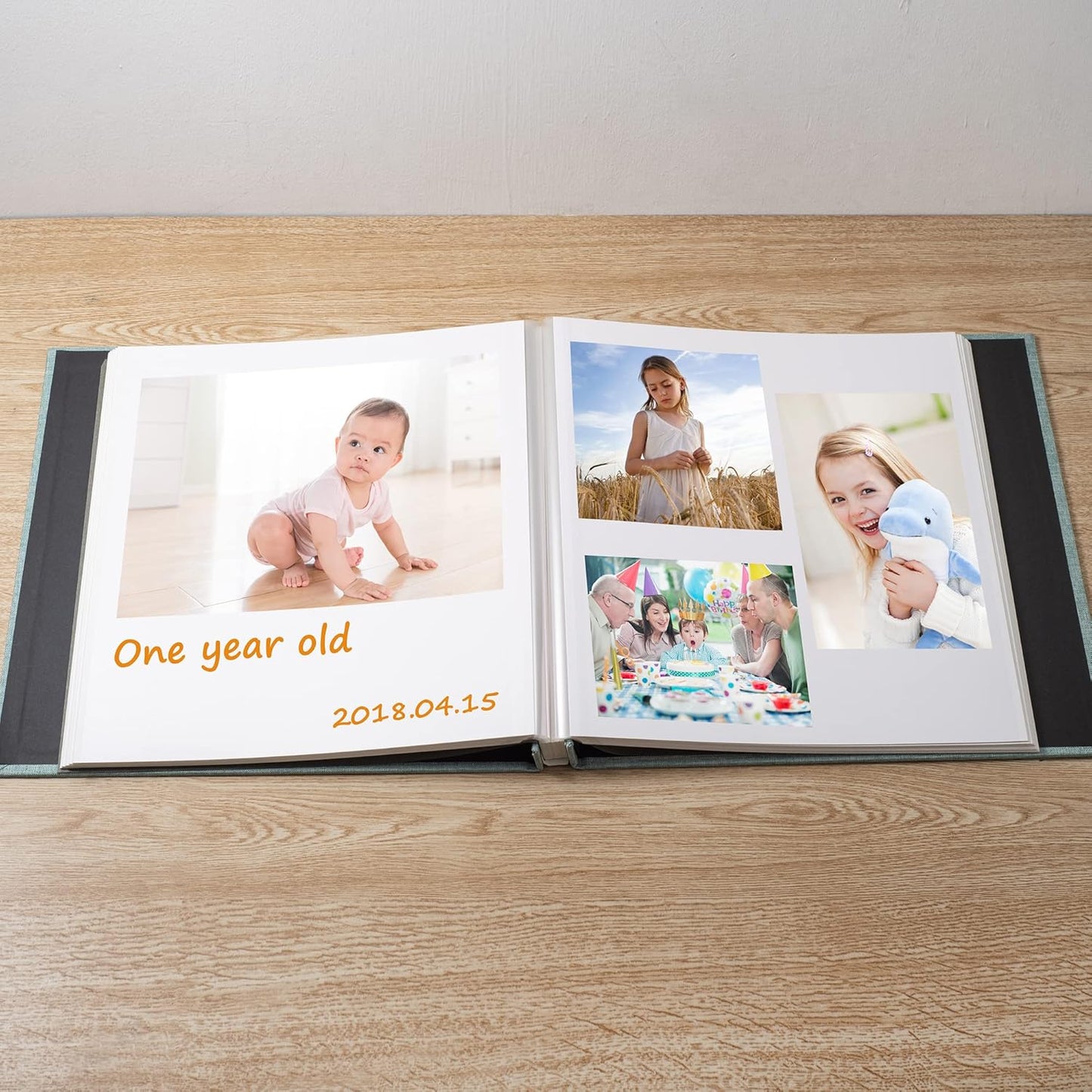 Large Photo Album Self Adhesive Scrapbook Album for 4×6 8×10 Pictures DIY Magnetic Linen Cover Album 40 Pages for Family Wedding Gifts with Metal Pen and Plastic Board