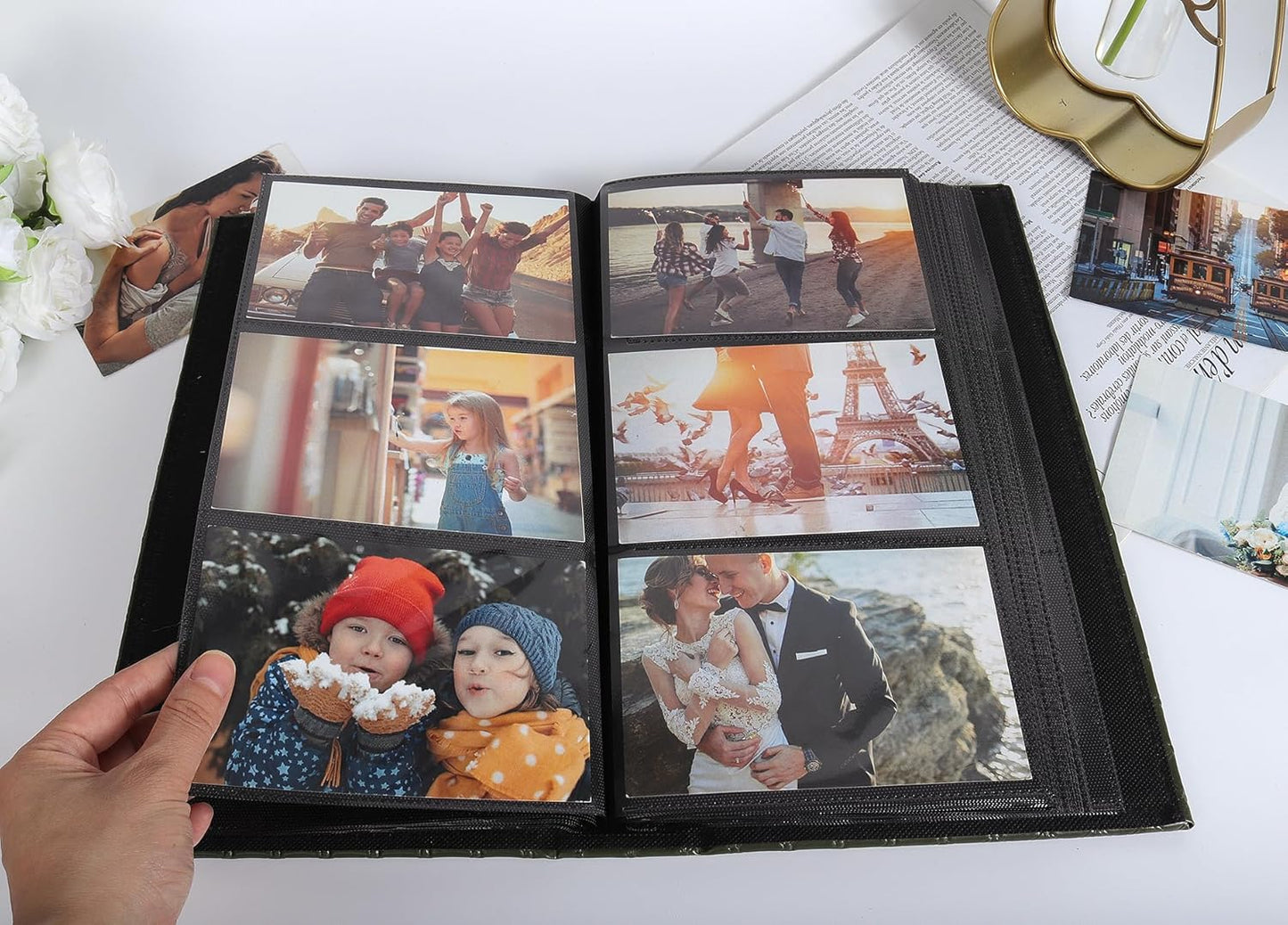 RECUTMS Photo Album for 4x6 300 Photos, 3 Per Pages Photo Picture Album PU Leather Button Grain Cover, Horizontal Photos Record Wedding Family Baby Anniversary Birthday Graduation Travel (Purple)