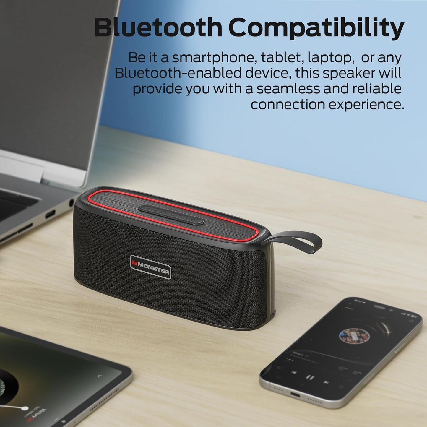 Monster Shock Portable Bluetooth Speaker, True Wireless Speaker, 30W Loud Stereo Sound, IPX6 Waterproof,17 Hours Playback, Bluetooth 5.4 TWS Pairing ，Outdoor Speakers with Handle