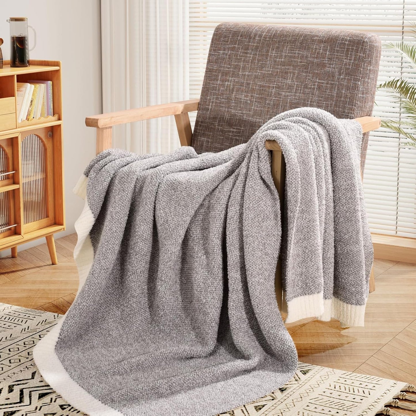 NEXHOME PRO Super Soft Throw Blankets for Couch, Reversible Warm Blankets Cozy Knit Blanket for Women, Fuzzy Plush Lightweight Throws for Sofa, Bed, Picnic, Taupe Grey, 50 x 60 inches