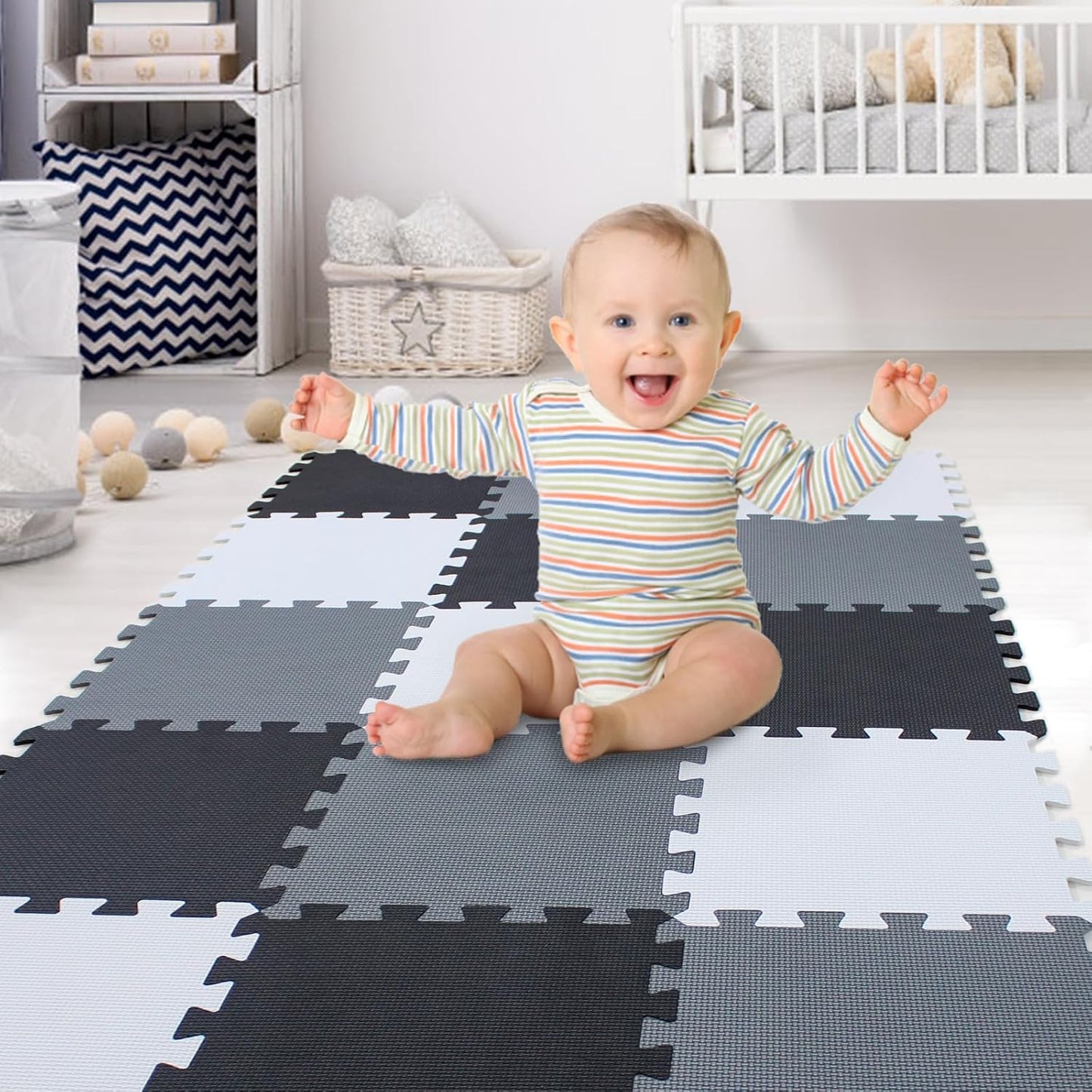 XMTMMD Soft Non-Toxic Foam Baby Play Mat | Toddler Playmat | EVA Foam Interlocking Tiles for Gym, Nursery, Playroom | 18 Squares Foam Floor Mats for Kids & Babies | Colorful Jigsaw Puzzle Play Mat