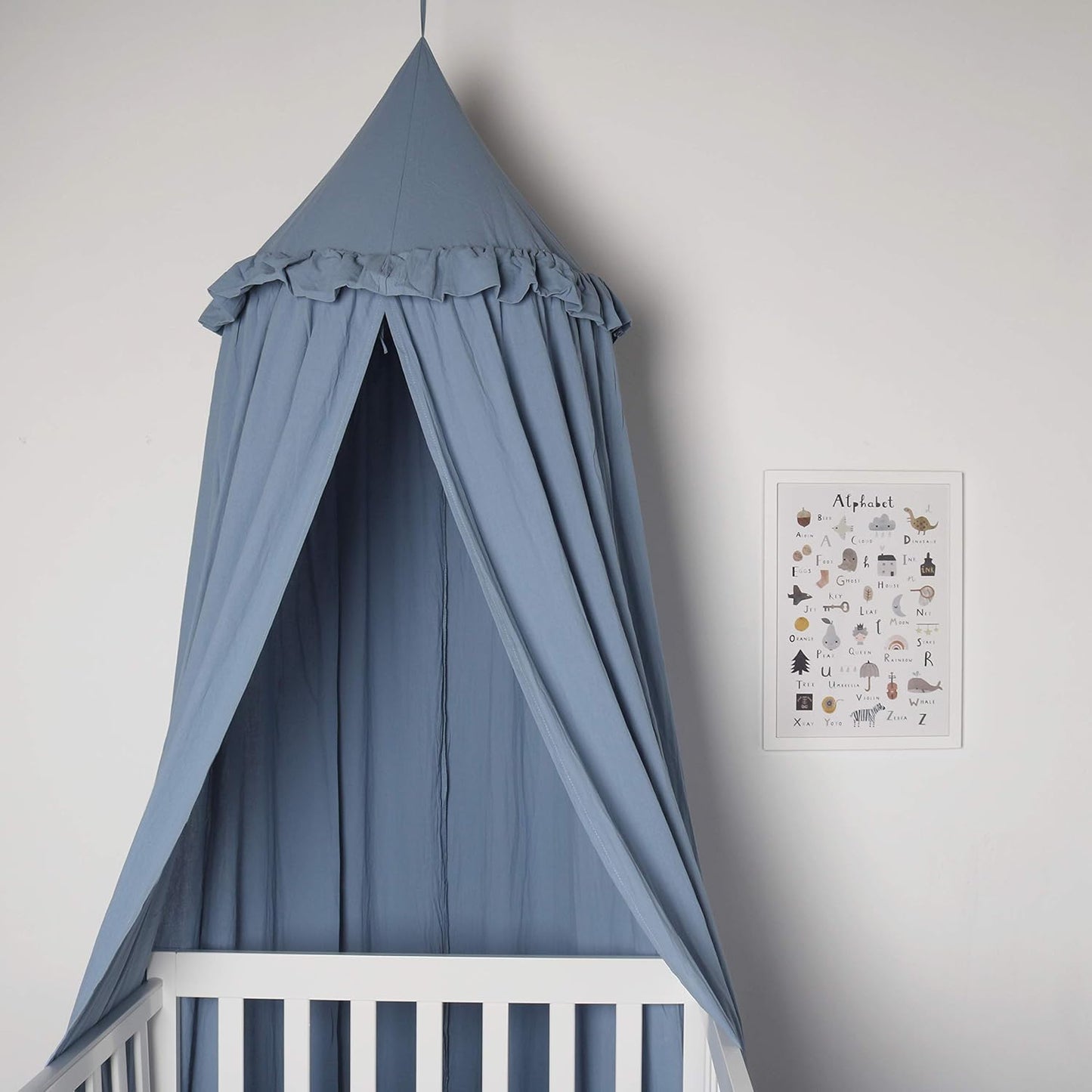 Kids Bed Canopy with Frills Cotton Cover Net for Crib Reading Nook Curtain Hideaway Hanging Round Tent Nursery Bedding Play Room Decor