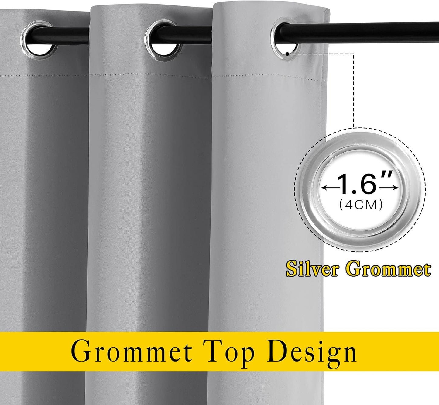 NICETOWN Silver Grey Curtains 96 inches Long, Grommet Thermal Insulated Blackout Curtains Privacy Window Treatments for Boys Room/Living Room, W46 x L96, 2 Panels
