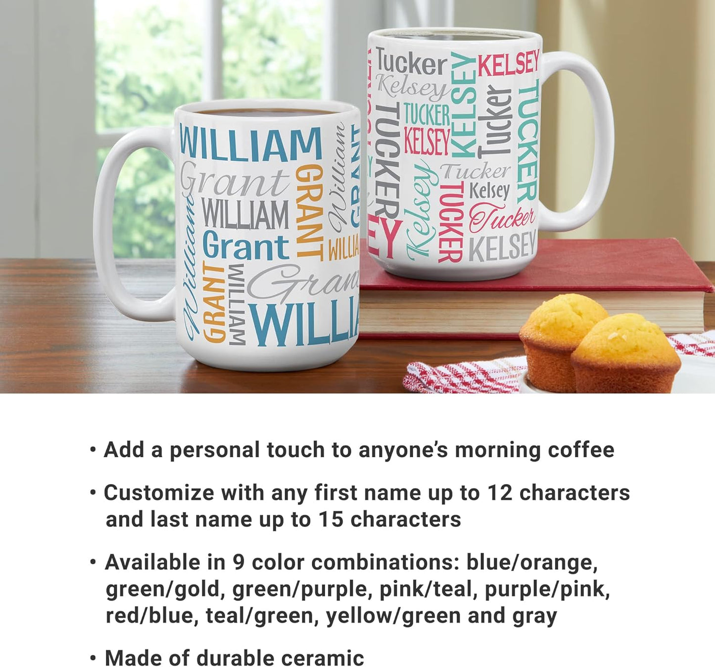 Let's Make Memories Personalized Your Name Signature Mug - Custom 15oz Coffee Mug - Stocking Stuffer - For Christmas -Purple/Pink