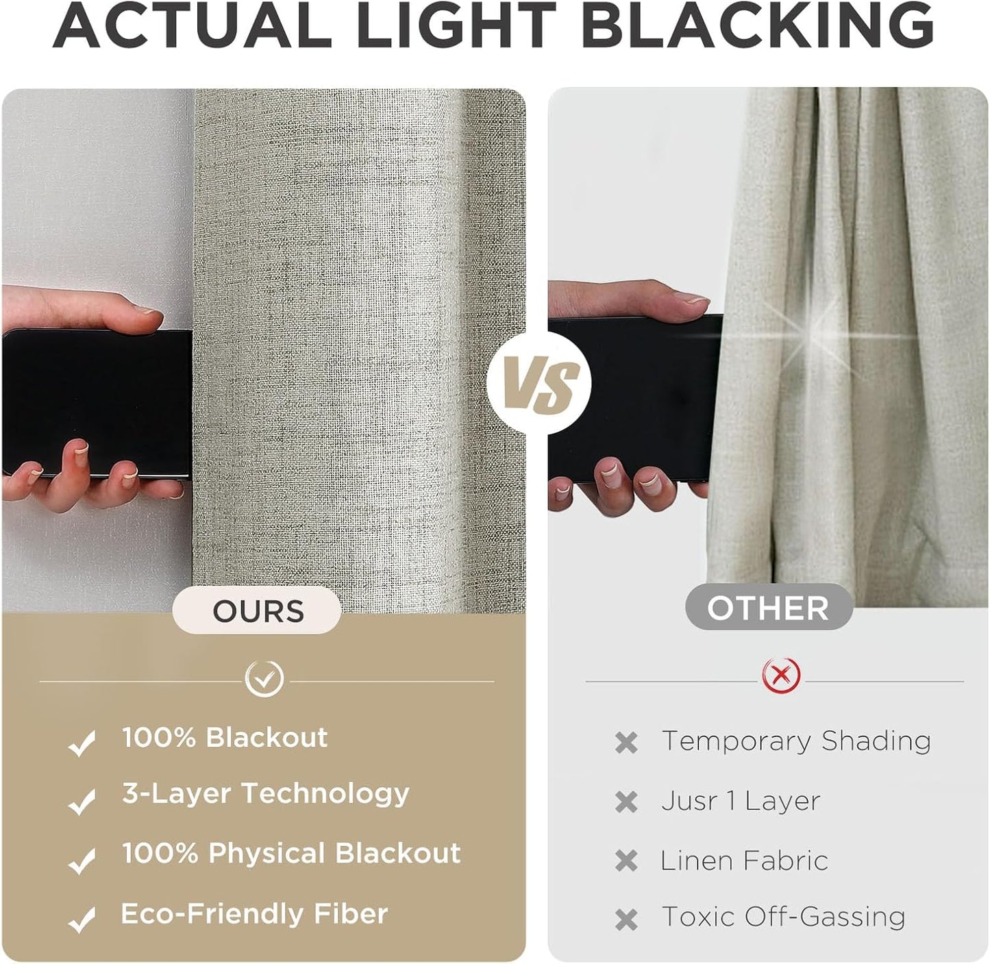 Joydeco Blackout Curtains 63 Inches Long 2 Panels Burg, Room Darkening Curtains for Bedroom, 100% Black Out Textured Thermal Drapes Privacy Protection 2 Panels Set(W52 x L63 Inch, Light Beige)